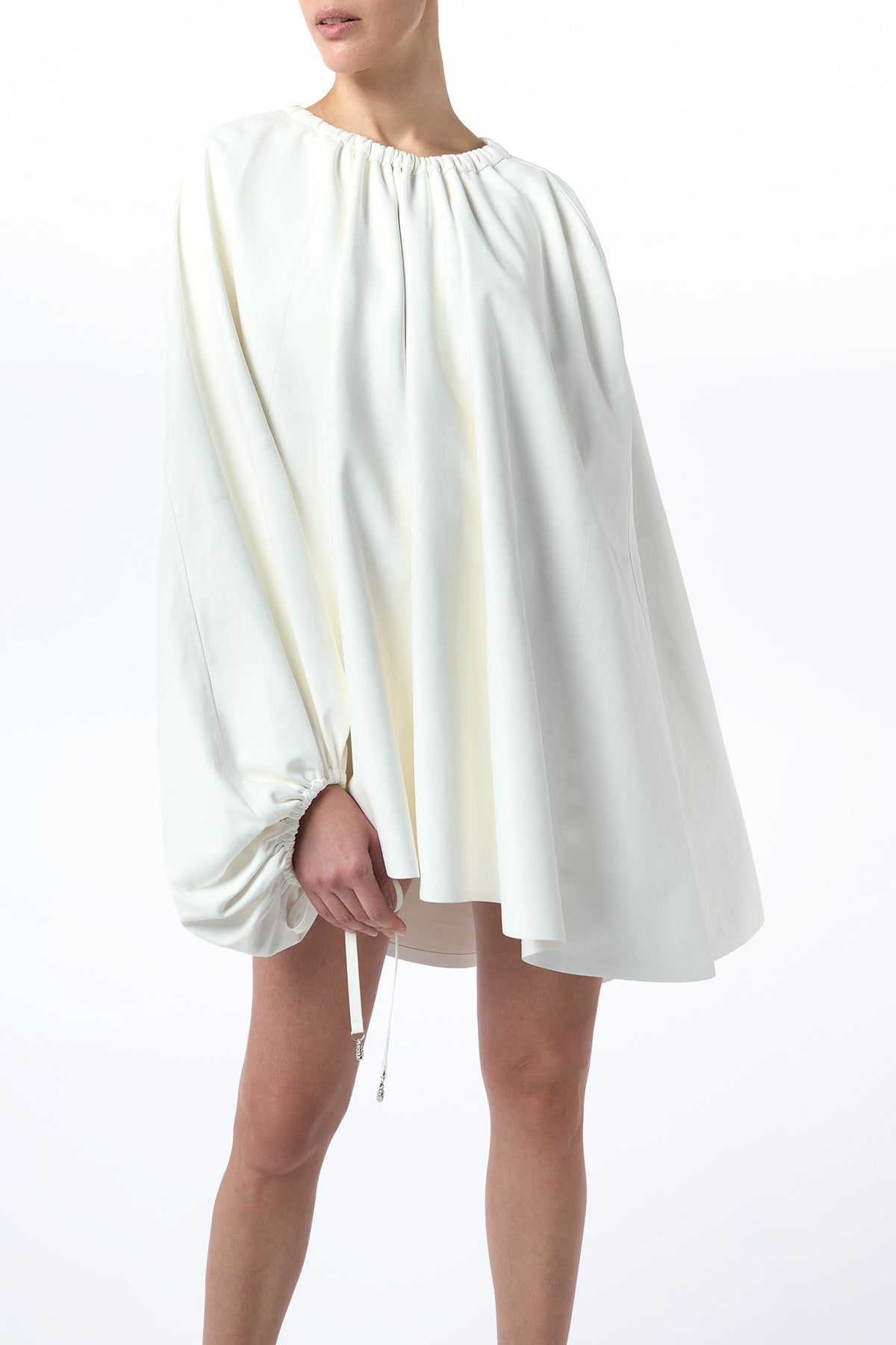 Wilmer Pleated Cape Top In Ivory Soft Leather - 5