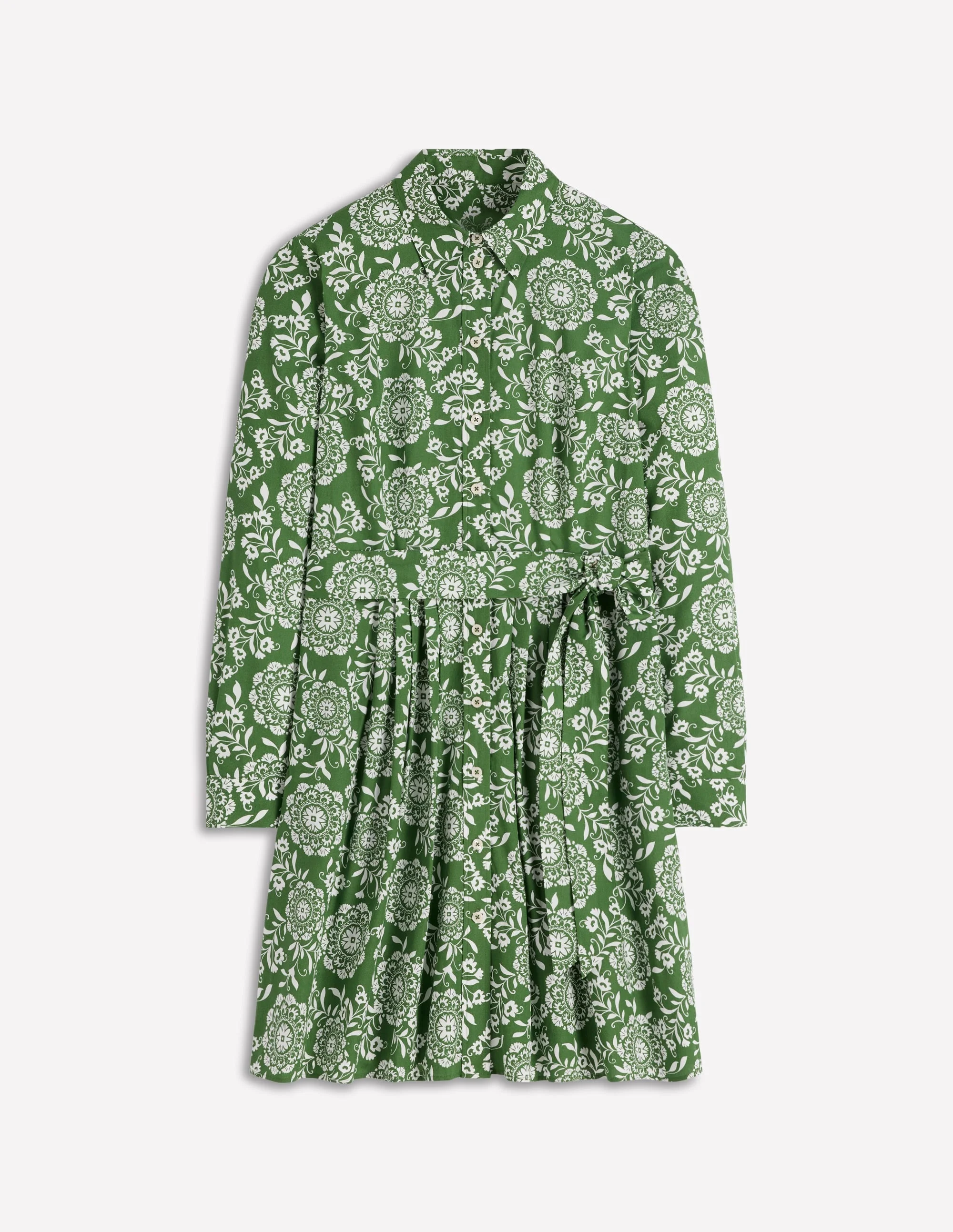 Alexa Long Sleeve Short Dress-Green, Decorative Blossom - 1