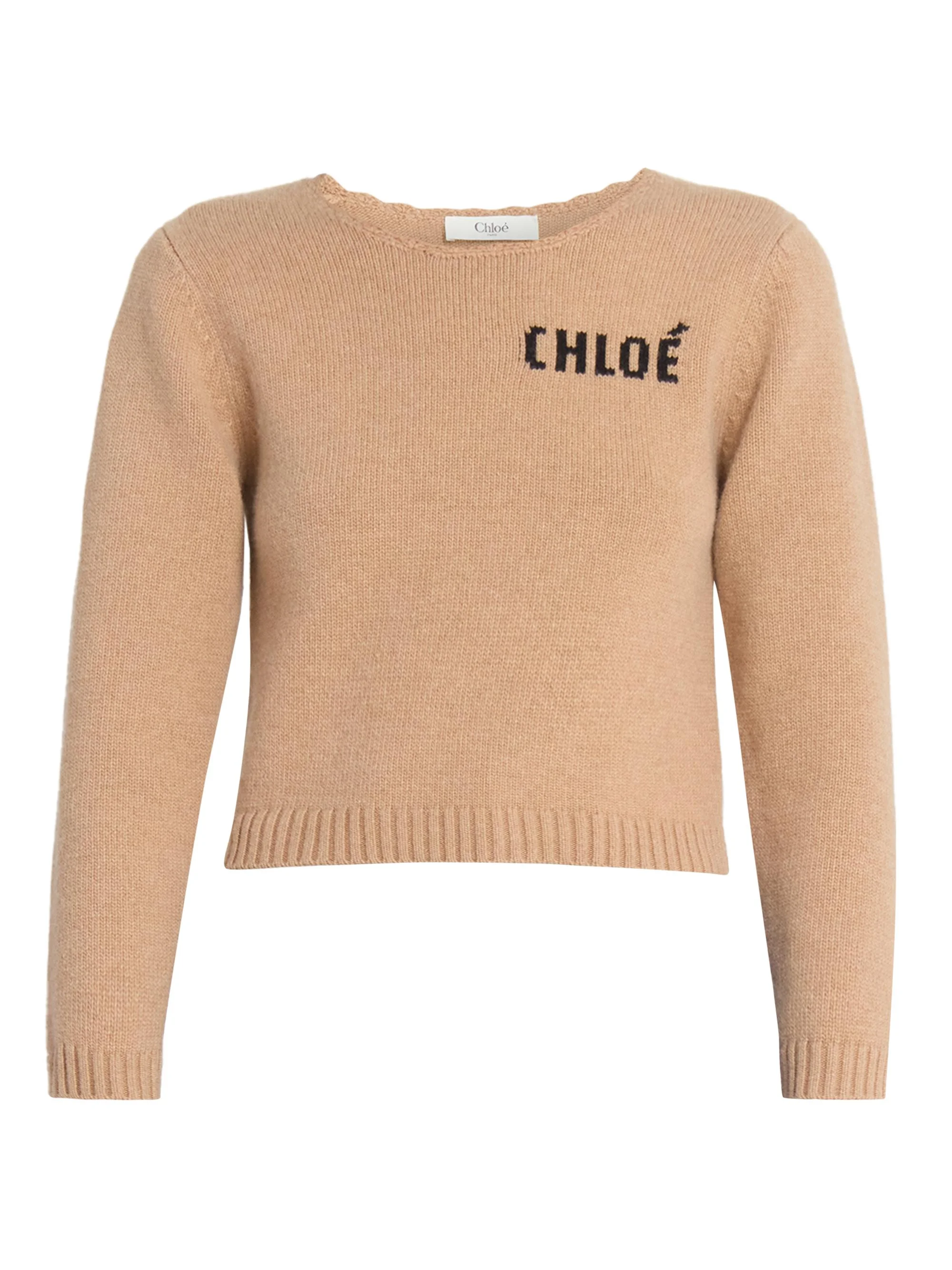 Women's Logo Wool-Cashmere Crop Sweater - Bleached Brown - 1