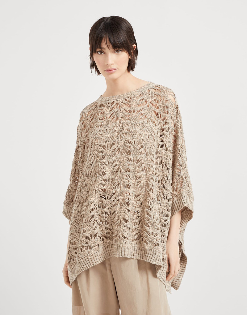 Foliage lace knit poncho in linen and silk Diamond yarn - 1
