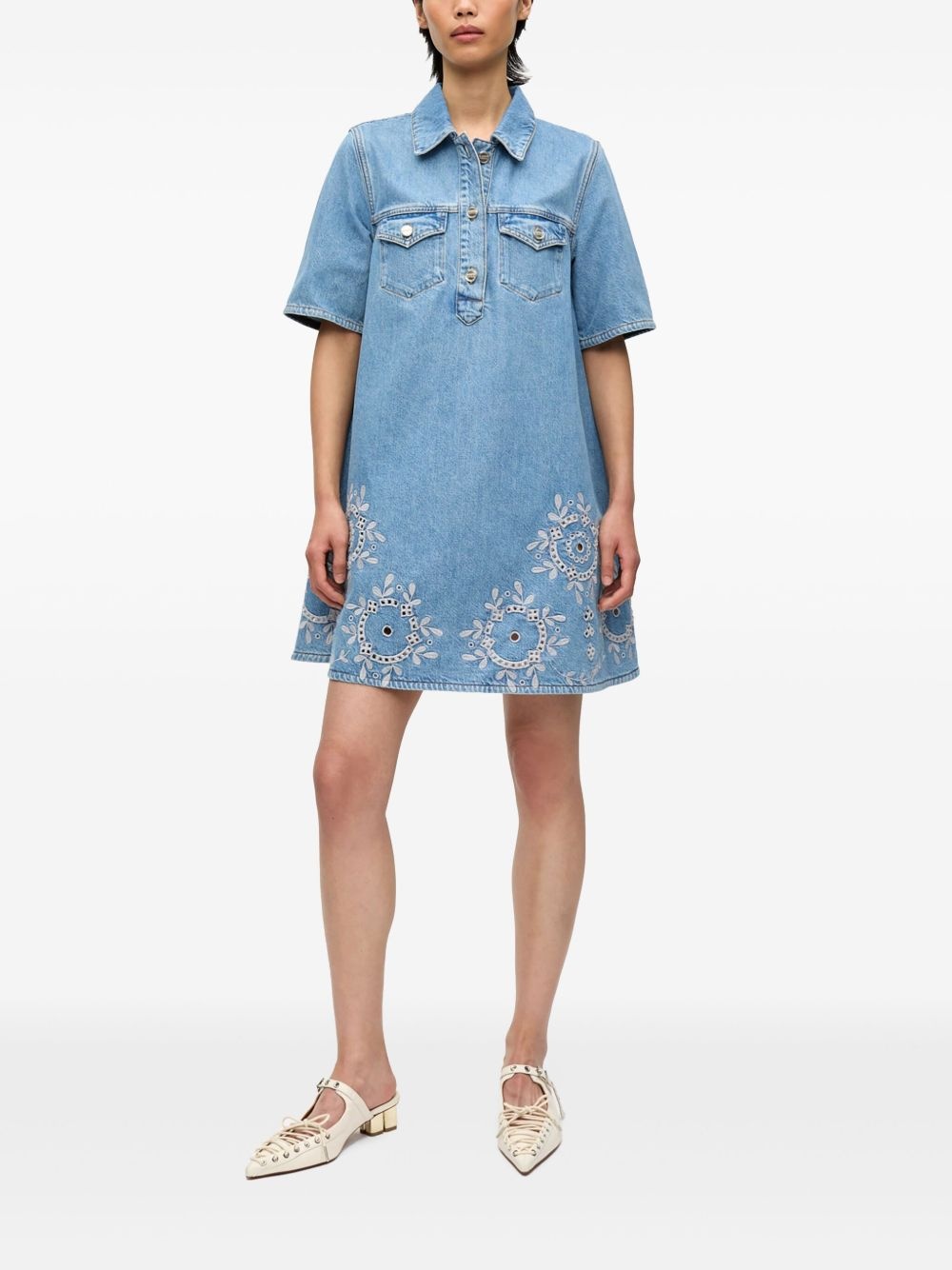 embroidered denim dress - 2