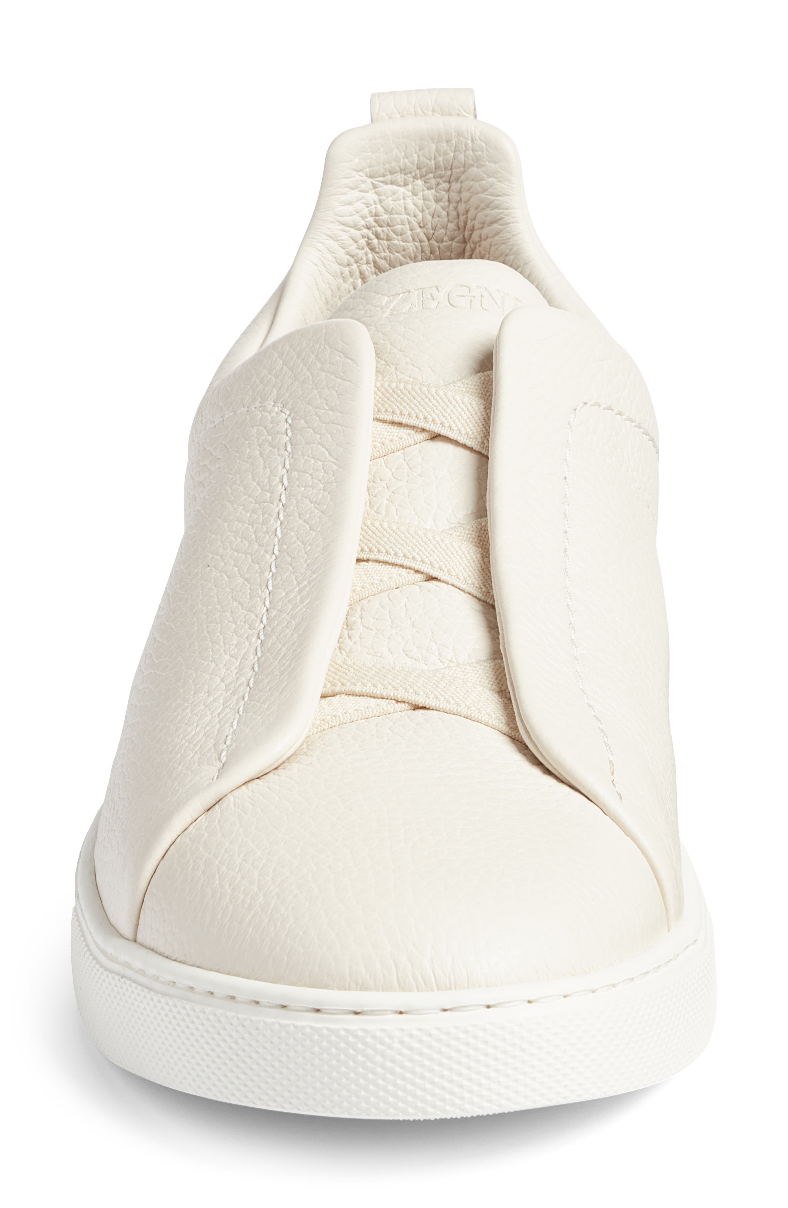ZEGNA Triple Stitch Deerskin Leather Slip-On Sneaker in White at Nordstrom - 4