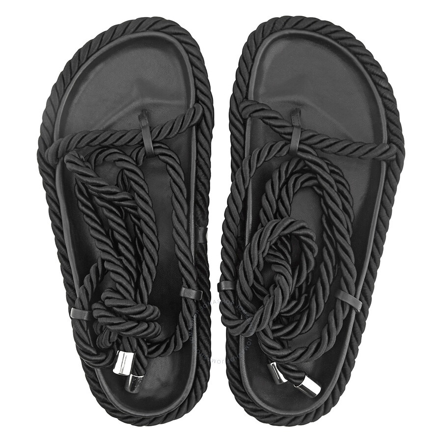 Studio Amelia Ladies Black Tether Rope Ankle-Wrap Flat Sandals - 3