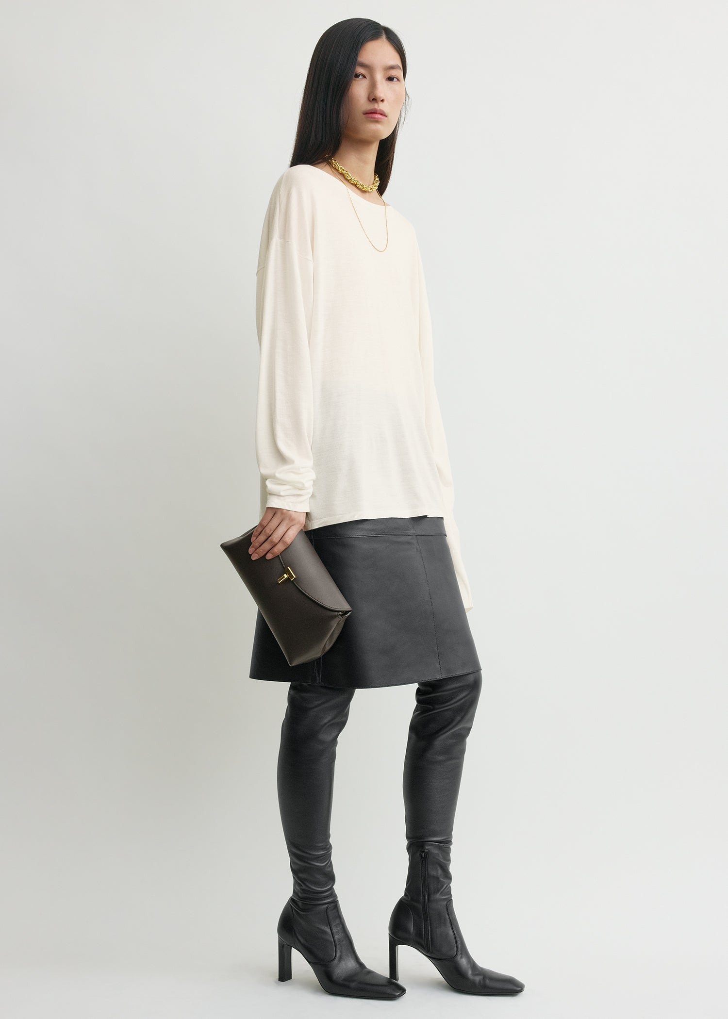 T-Lock leather clutch bark - 2