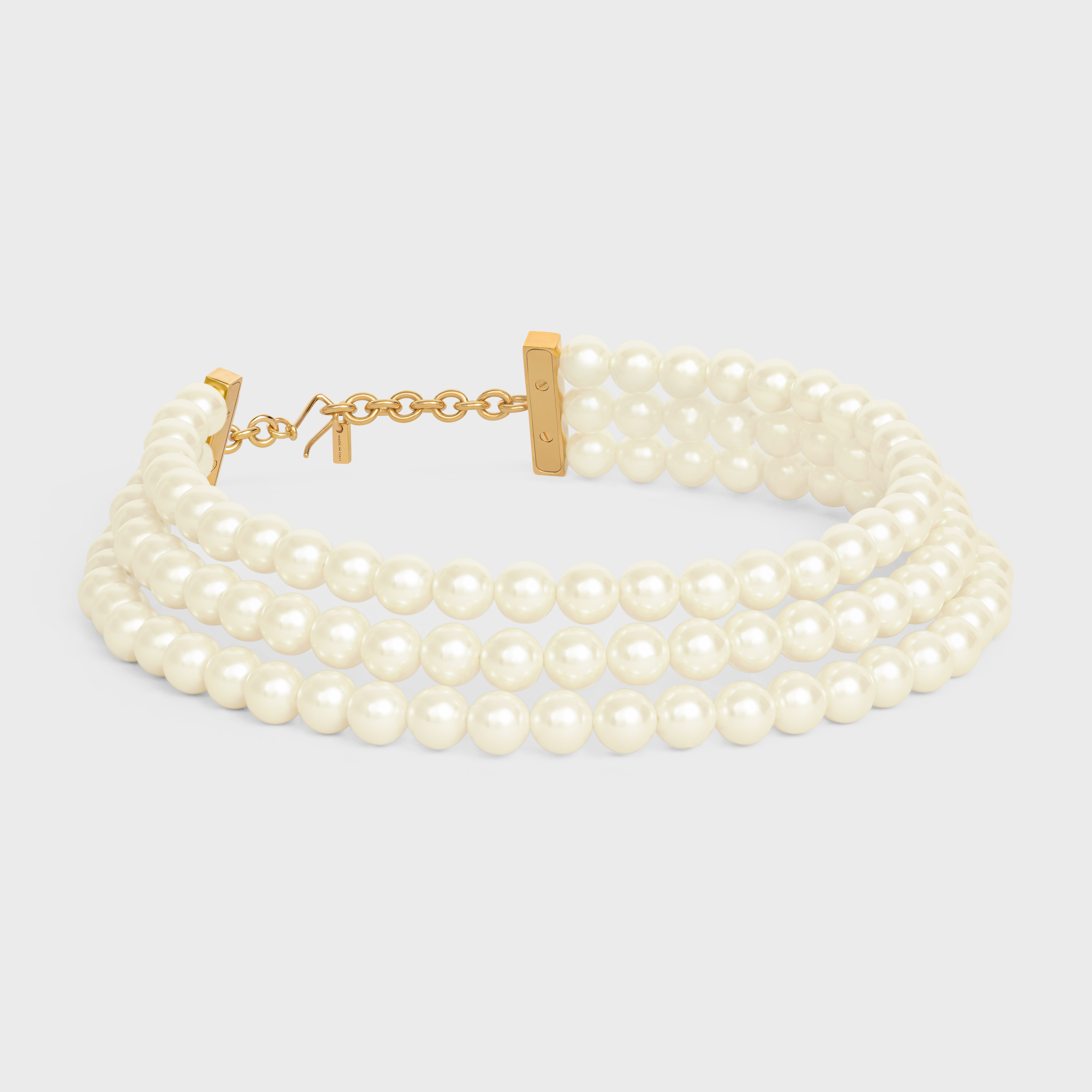 Les Perles Celine Necklace in Resin Pearls, Brass with Gold Finish and Steel - 3
