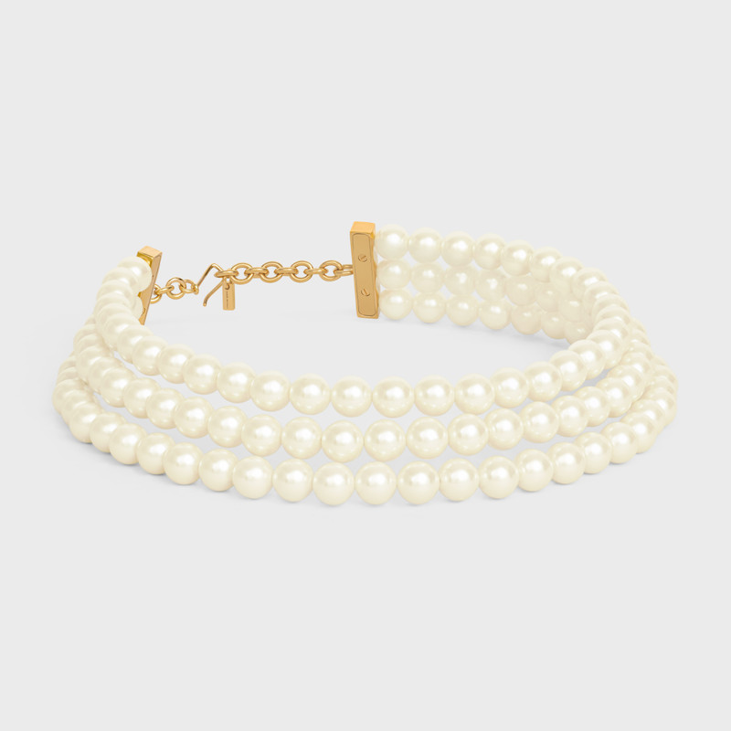 Les Perles Celine Necklace in Resin Pearls, Brass with Gold Finish and Steel 3