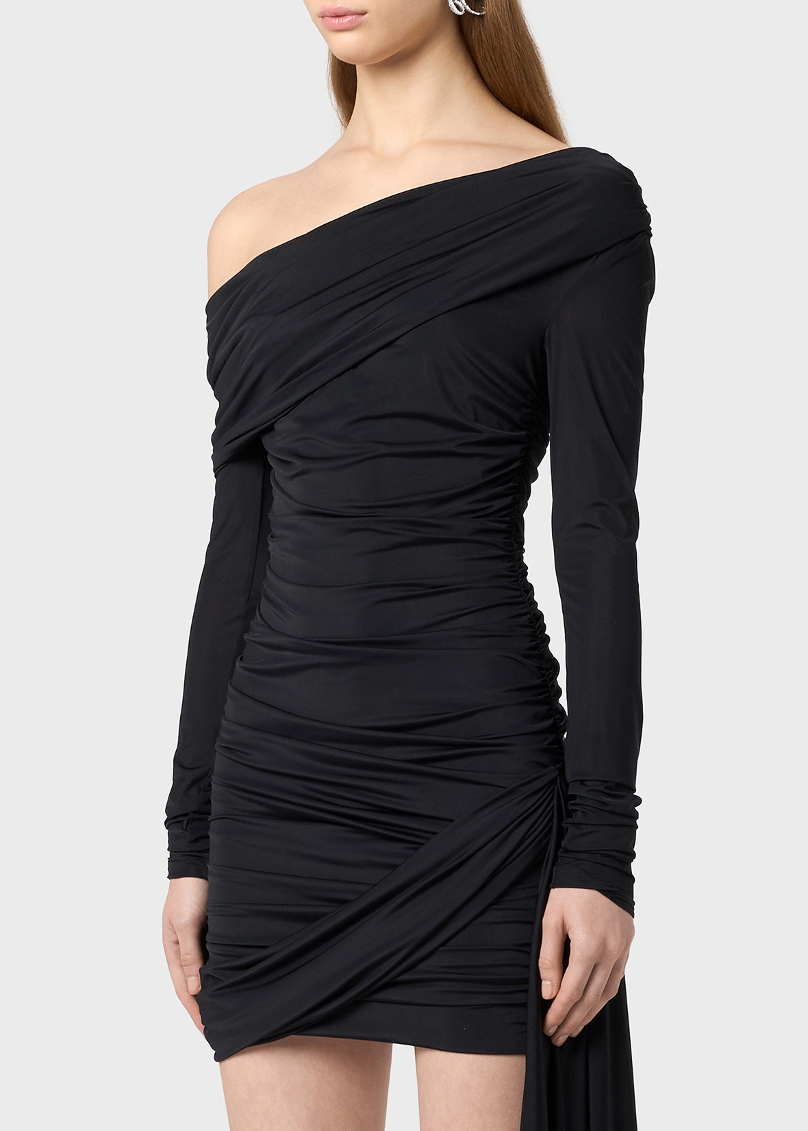 ONE-SHOULDER DRESS WITH DRAPES AND SASH - 5