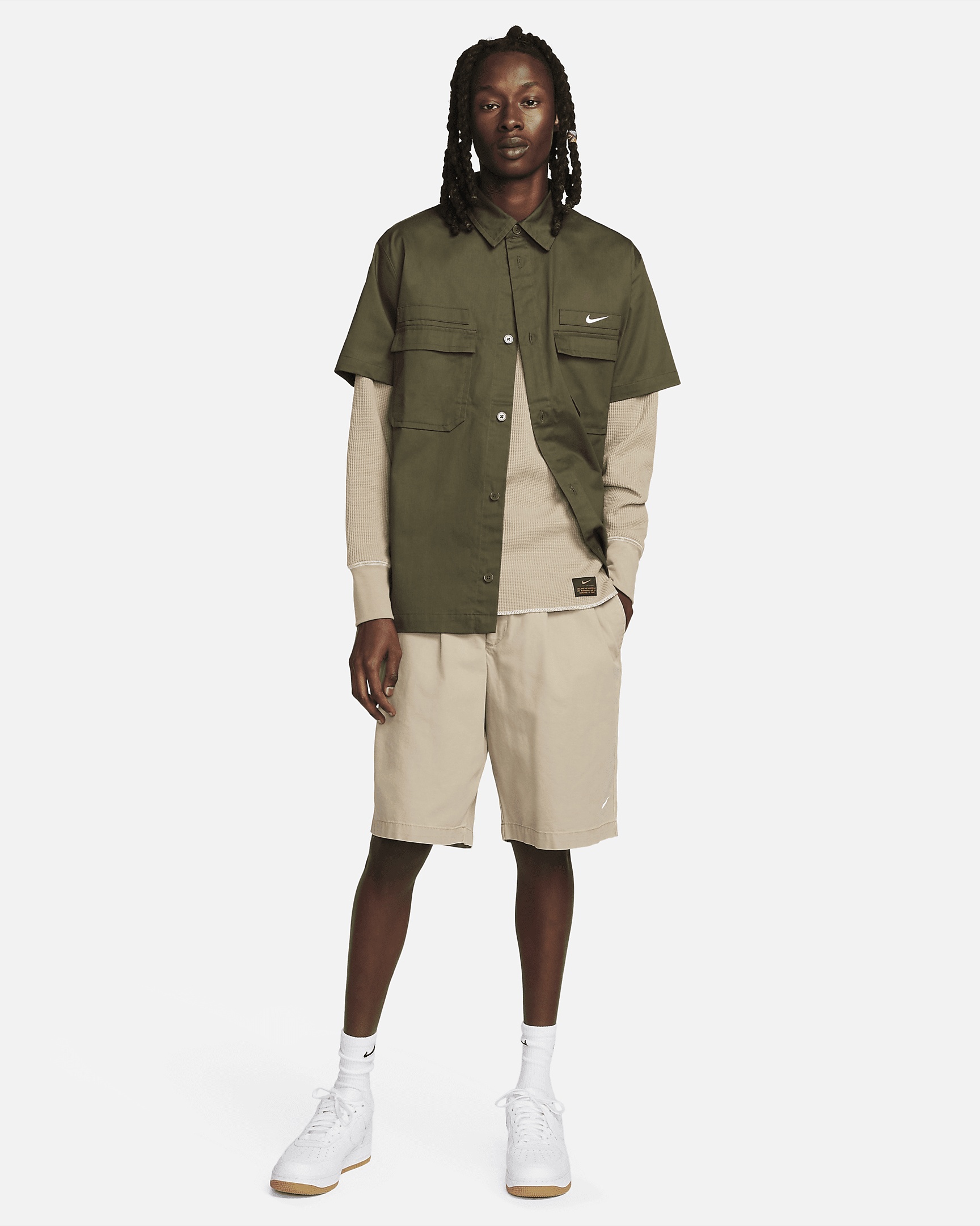 Nike Life Men's Woven Military Short-Sleeve Button-Down Shirt - 5