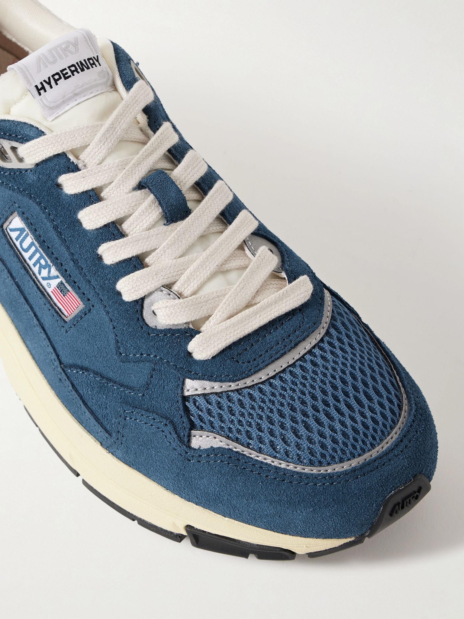 Hyperway Leather-Trimmed Suede and Mesh Sneakers Blue - 5