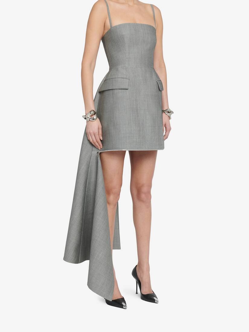 Women's Zip Slash Mini Dress in Black/ivory - 5