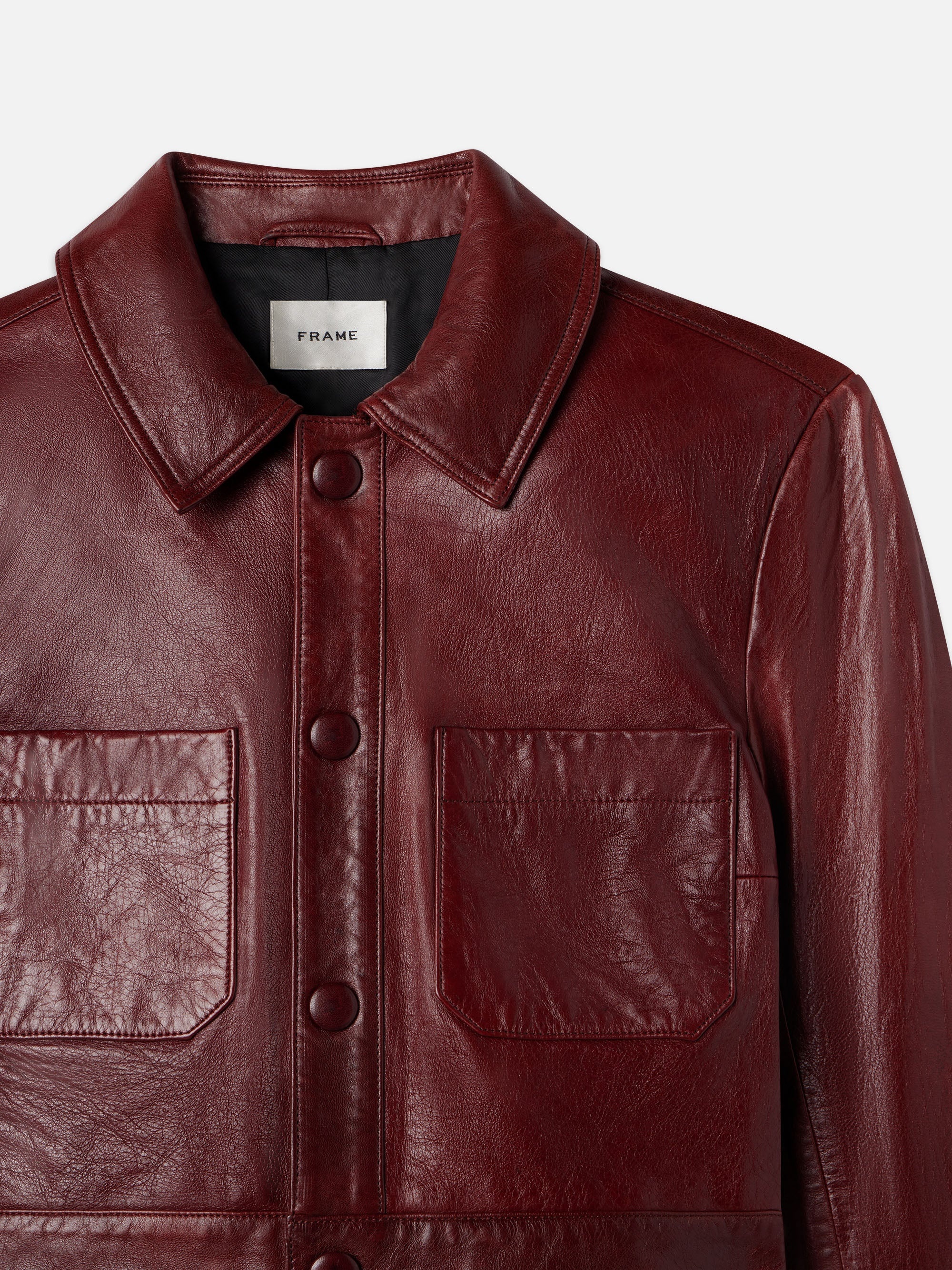 Leather Button Front Jacket in Syrah Red - 3