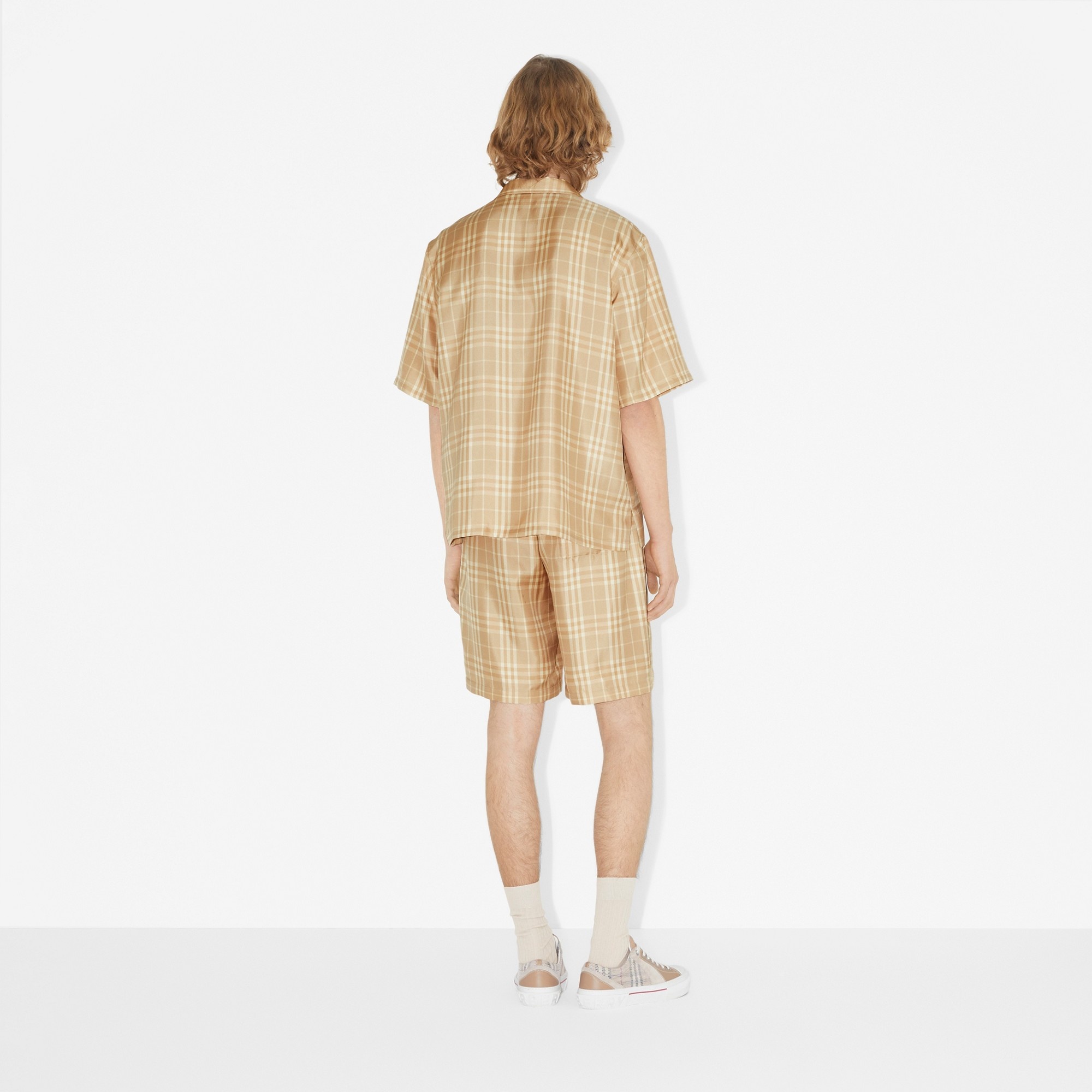 Check Silk Twill Drawcord Shorts - 4