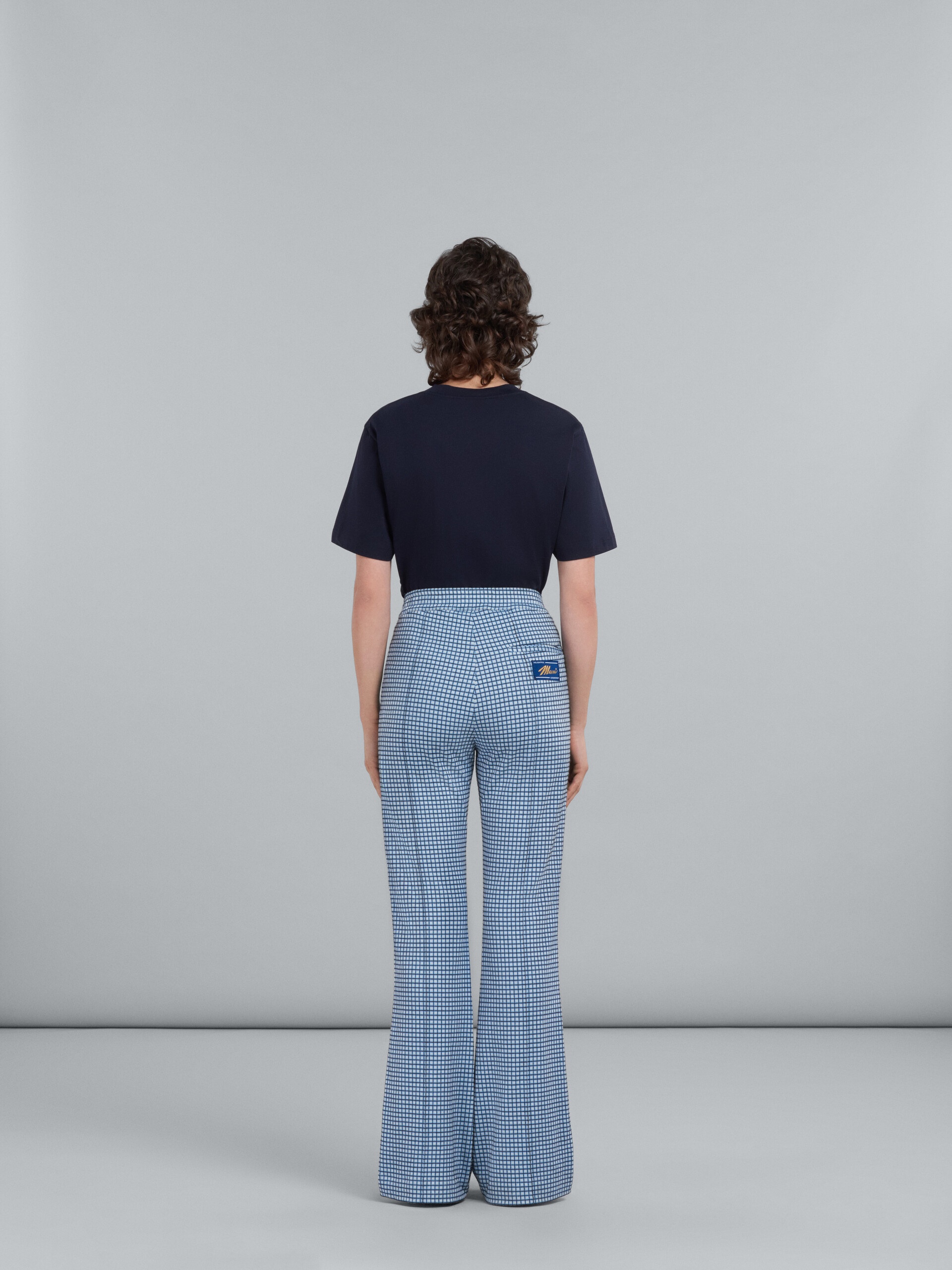 FLARED TROUSERS IN LIGHT BLUE JACQUARD FABRIC - 3