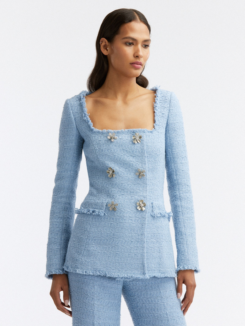 FLORAL BUTTON DOUBLE-BREASTED TWEED JACKET 1