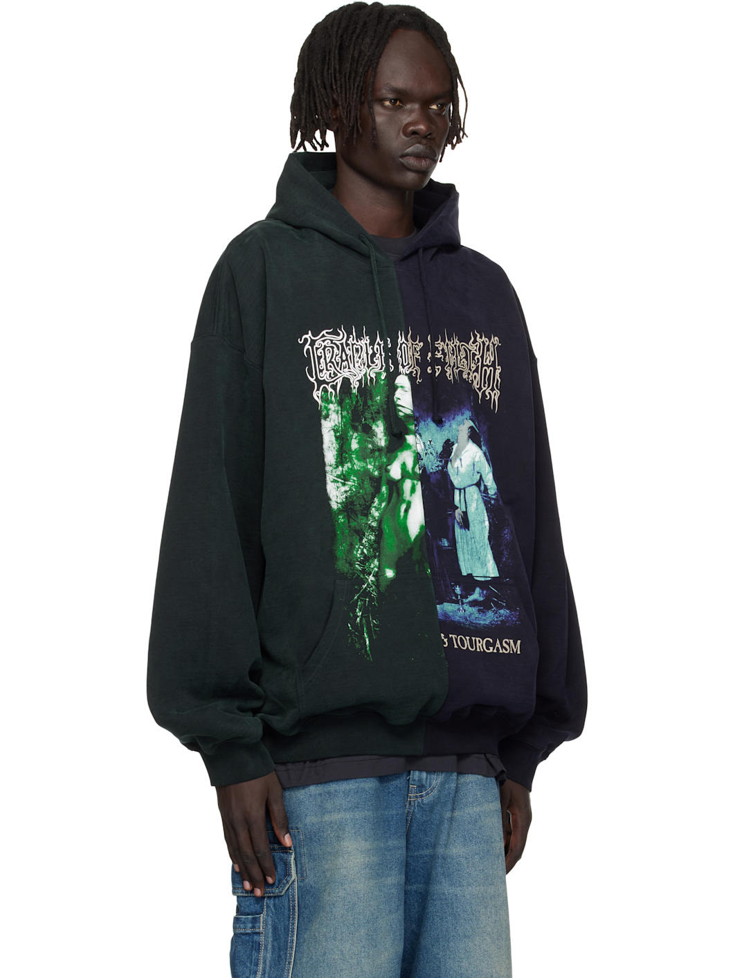 Navy & Green Cradle of Filth Cut-Up Oversized Hoodie - 2