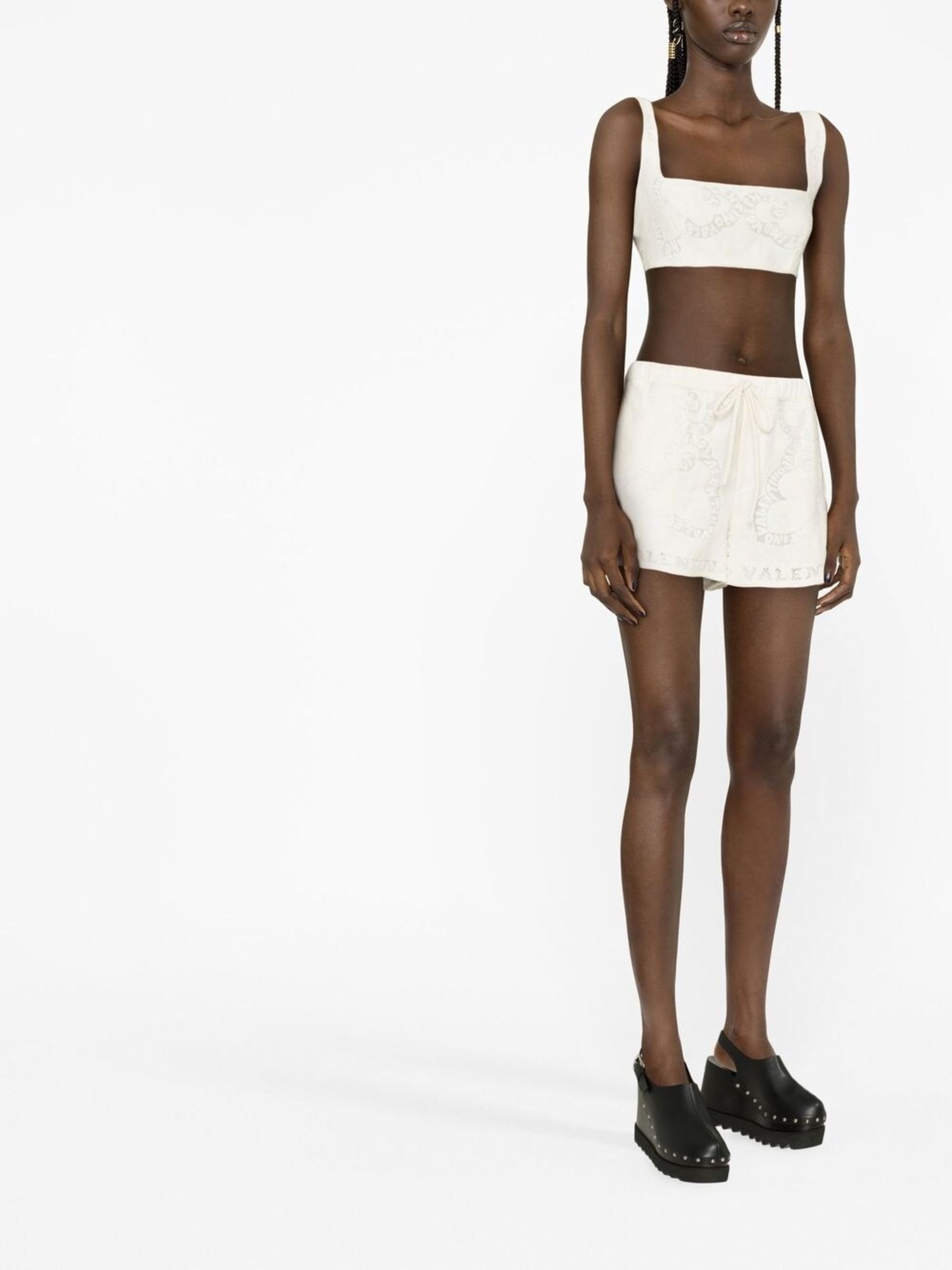 embroidered drawstring cotton shorts - 7