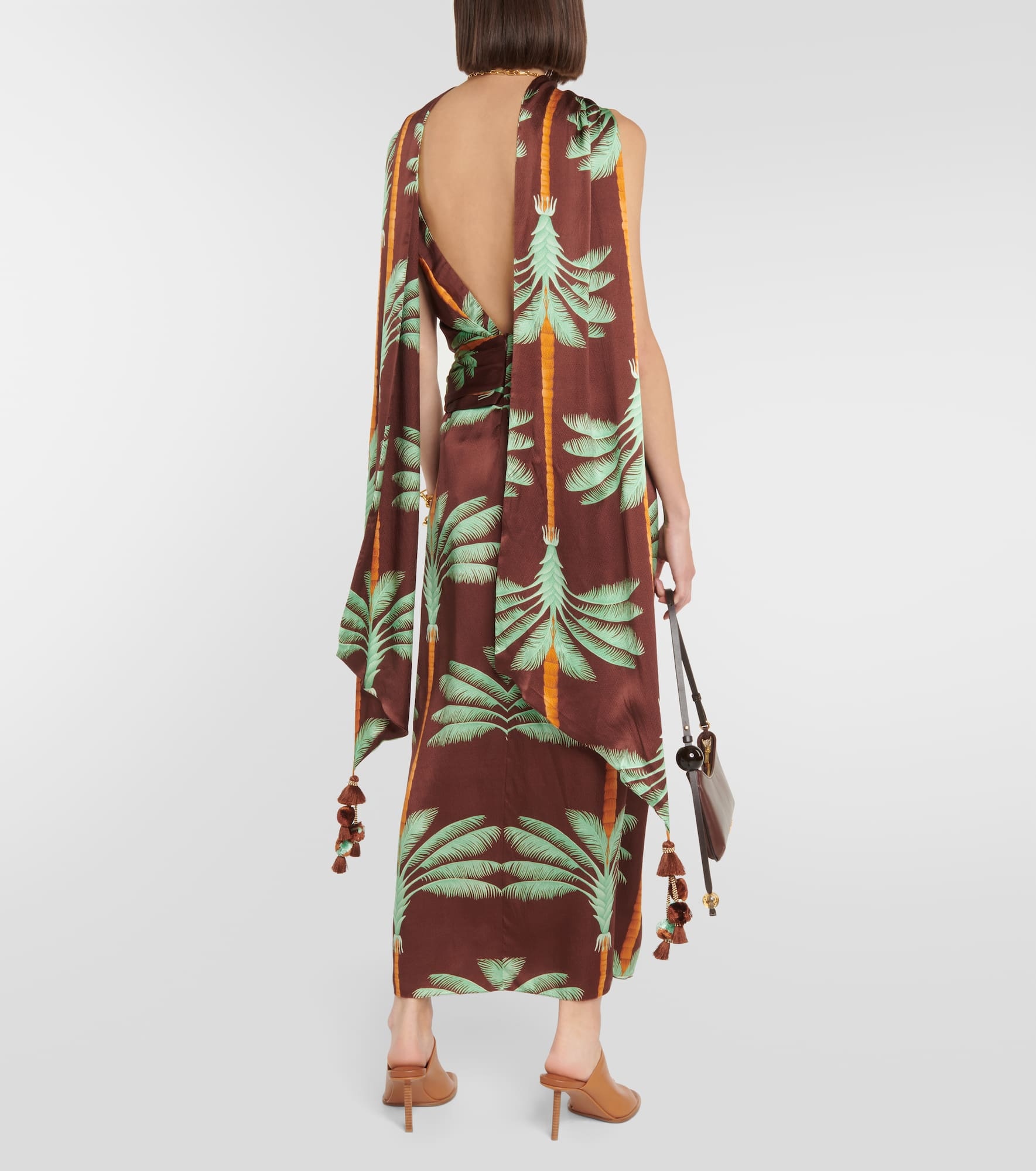 Embroidered printed silk maxi dress - 3