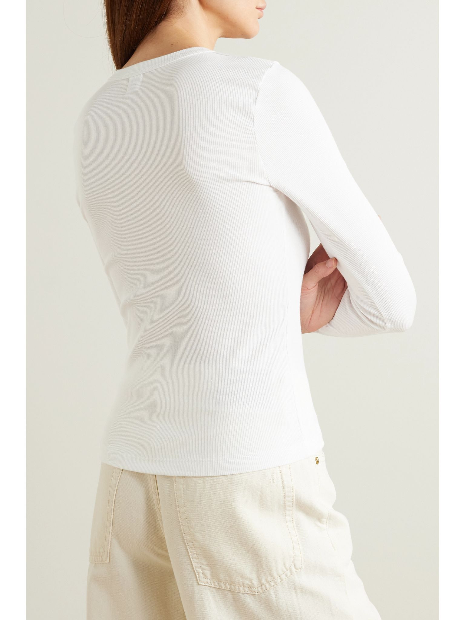 Kelly ribbed stretch-cotton jersey top White - 3