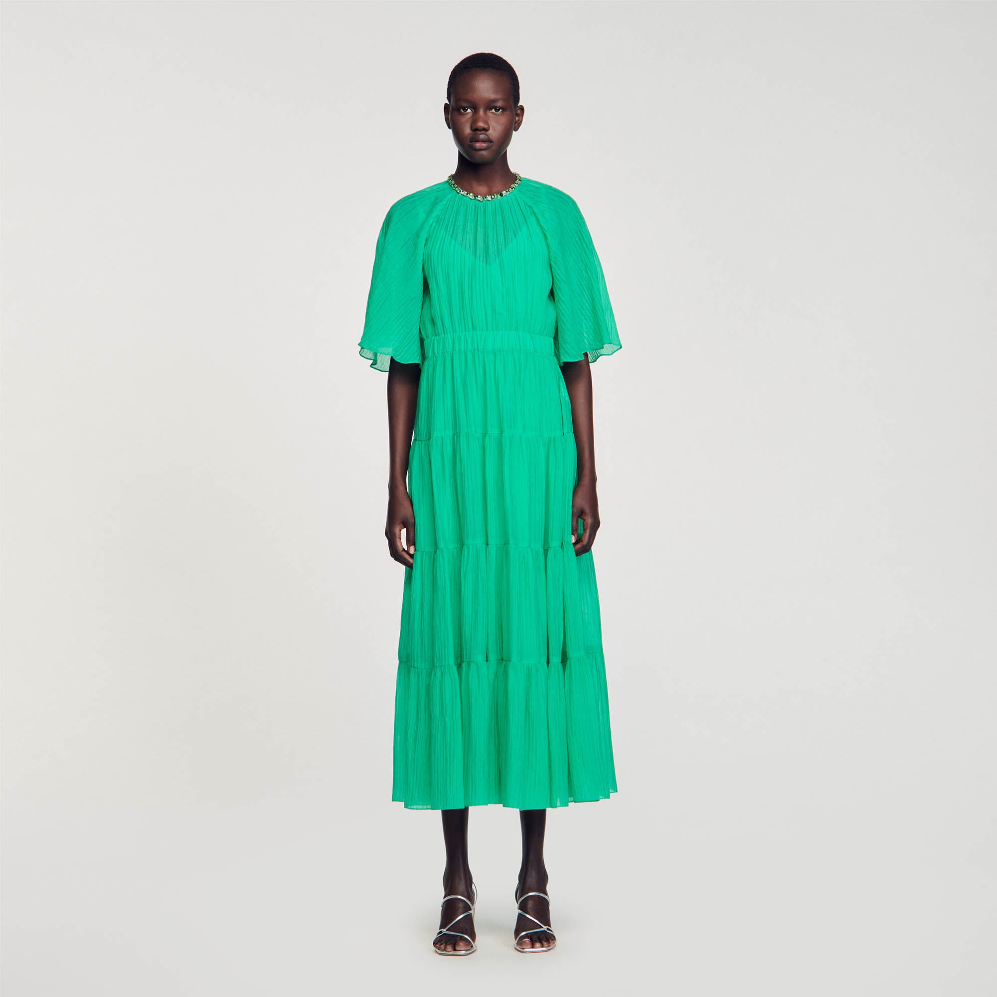 MIDI DRESS WITH RHINESTONE NECK - 3