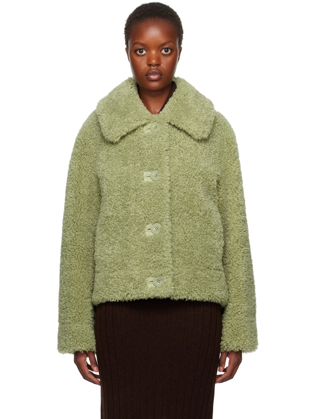 STAND STUDIO Green Melina Faux-Shearling Jacket | ssense