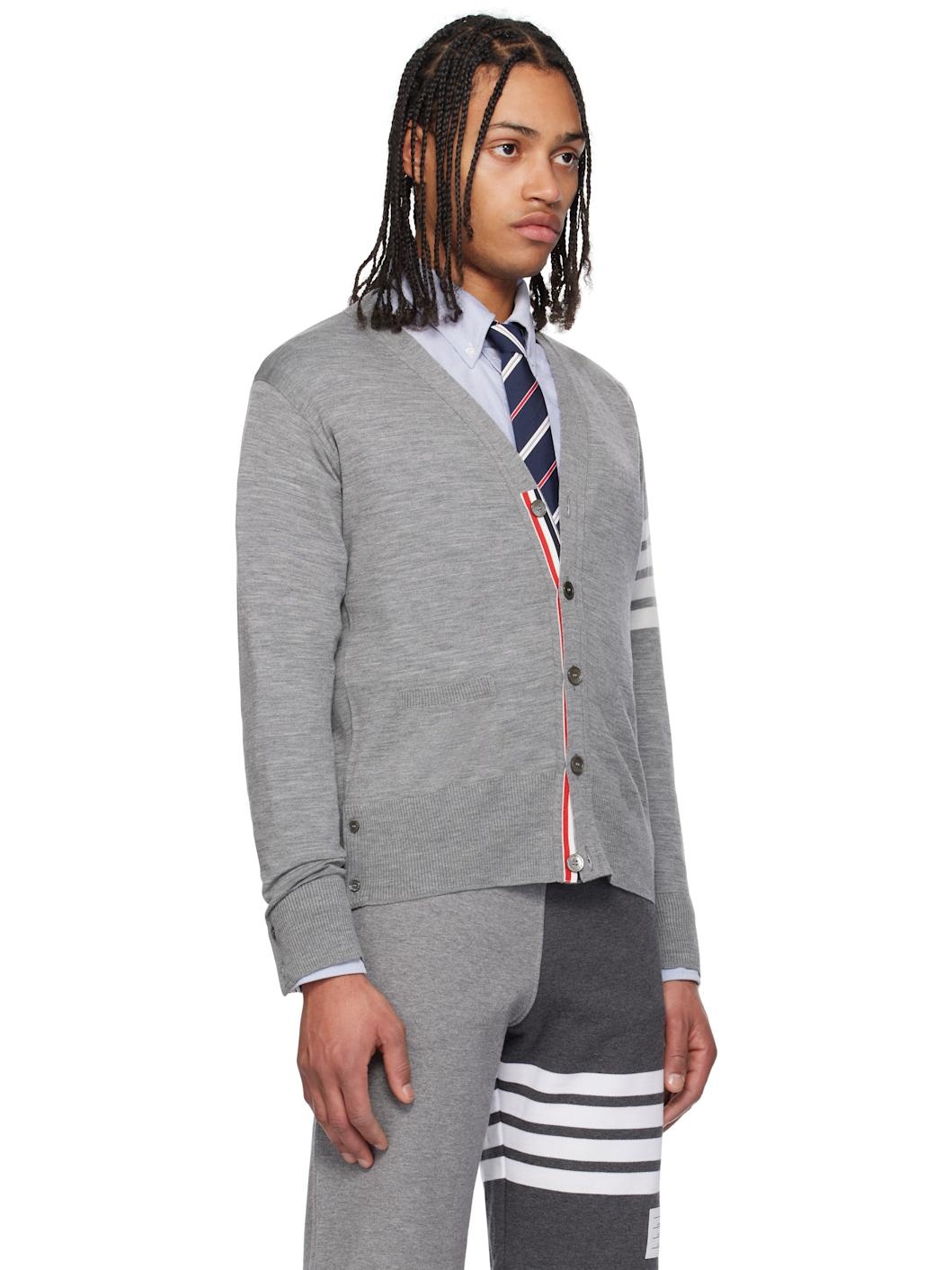 Gray Relaxed Fit 4-Bar Cardigan - 2