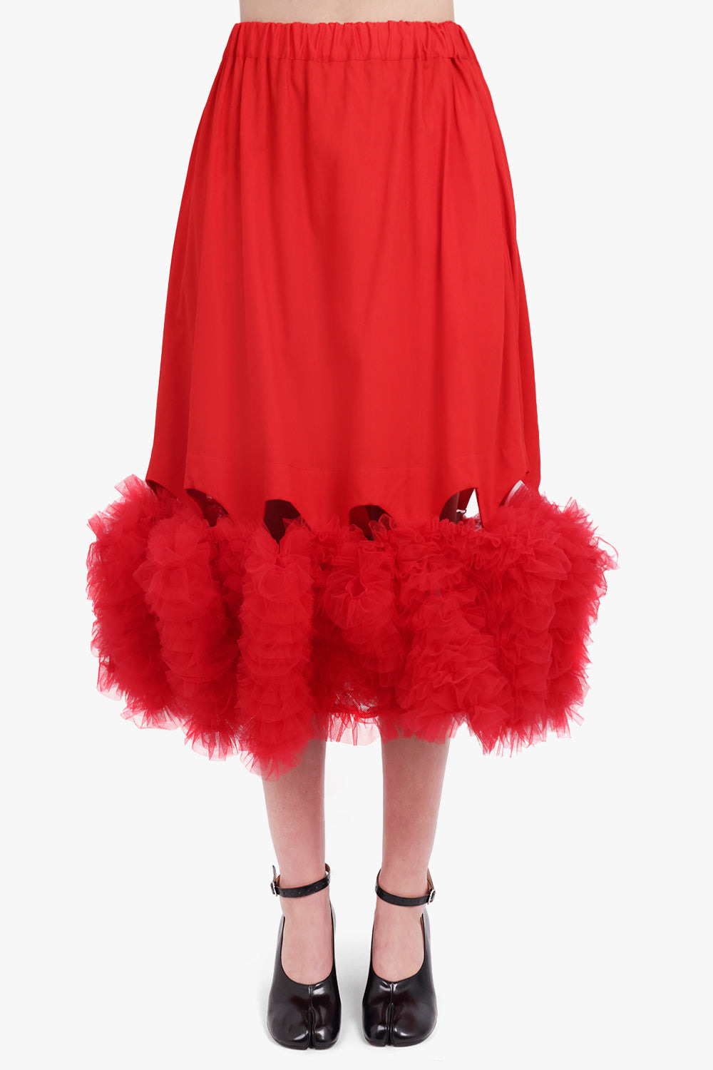 MIDI SKIRT WITH ATTACHED TULLE HEM | RED - 3