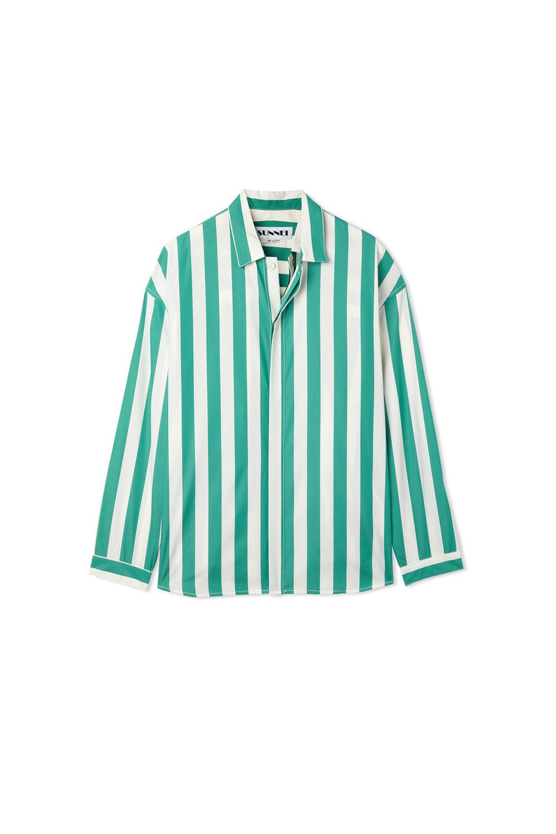 OVER SHIRT / white & green stripes 1