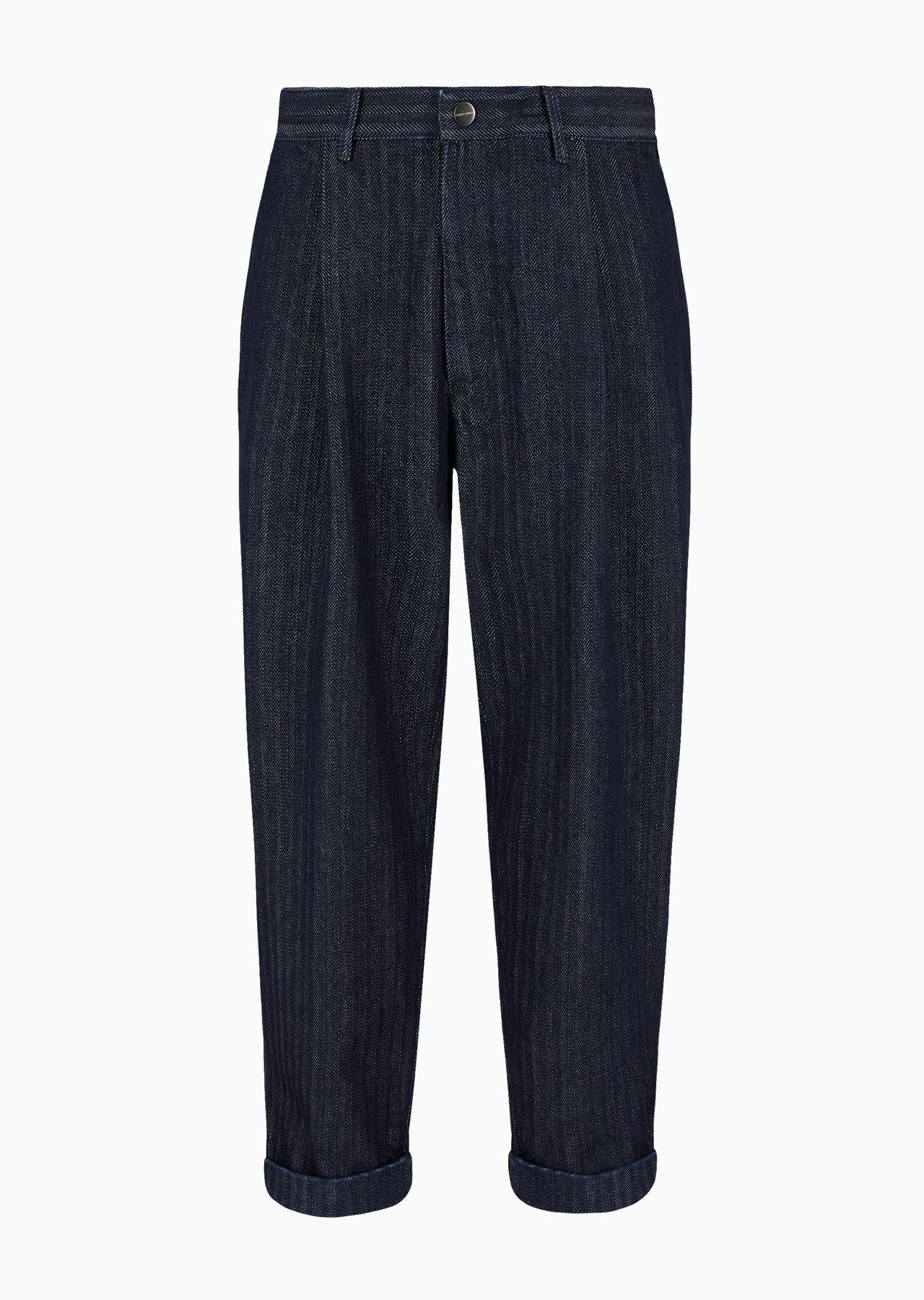 Single-pleat chevron cotton denim trousers - 1