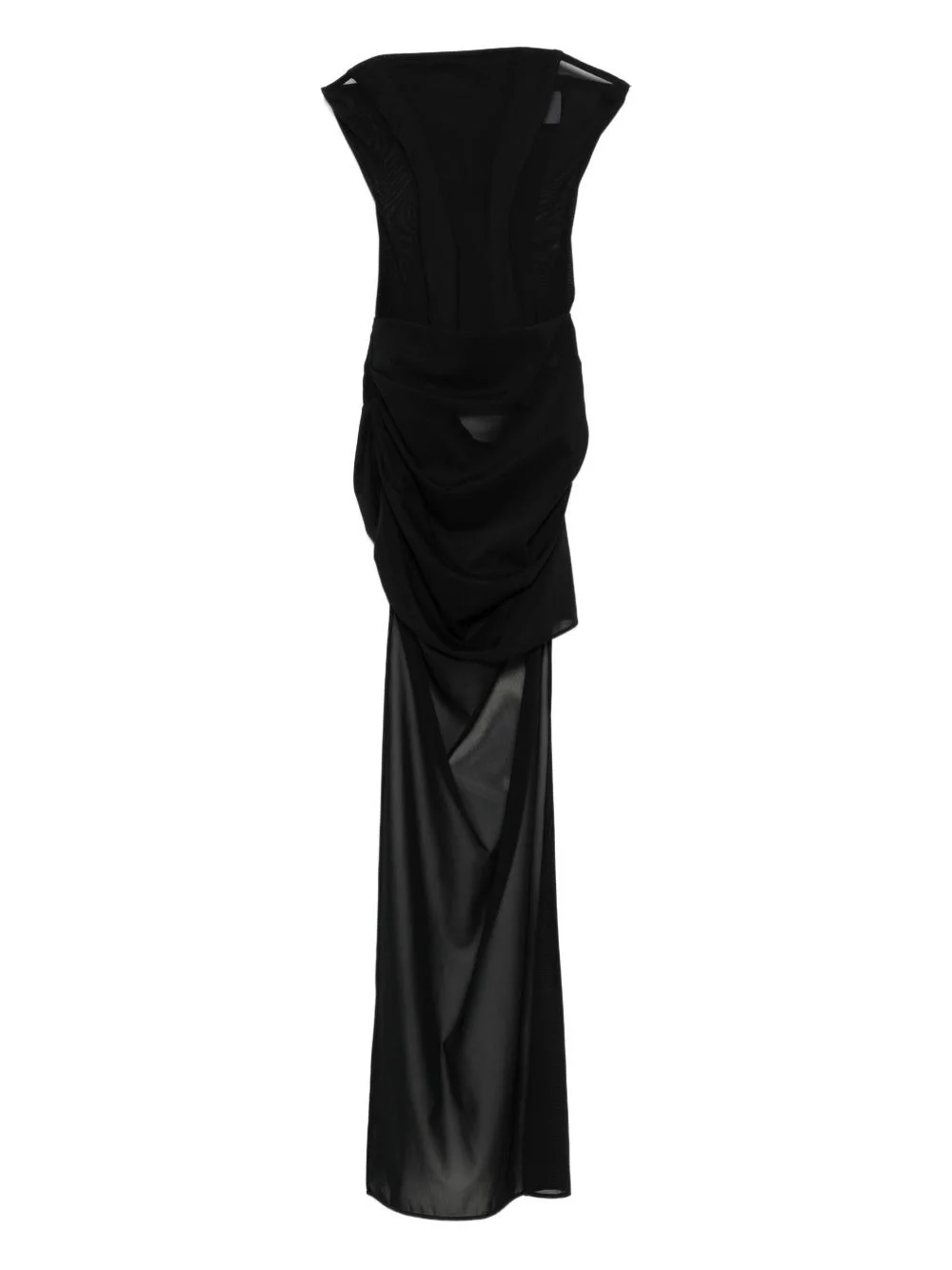mesh-panel draped asymmetrical dress - 1