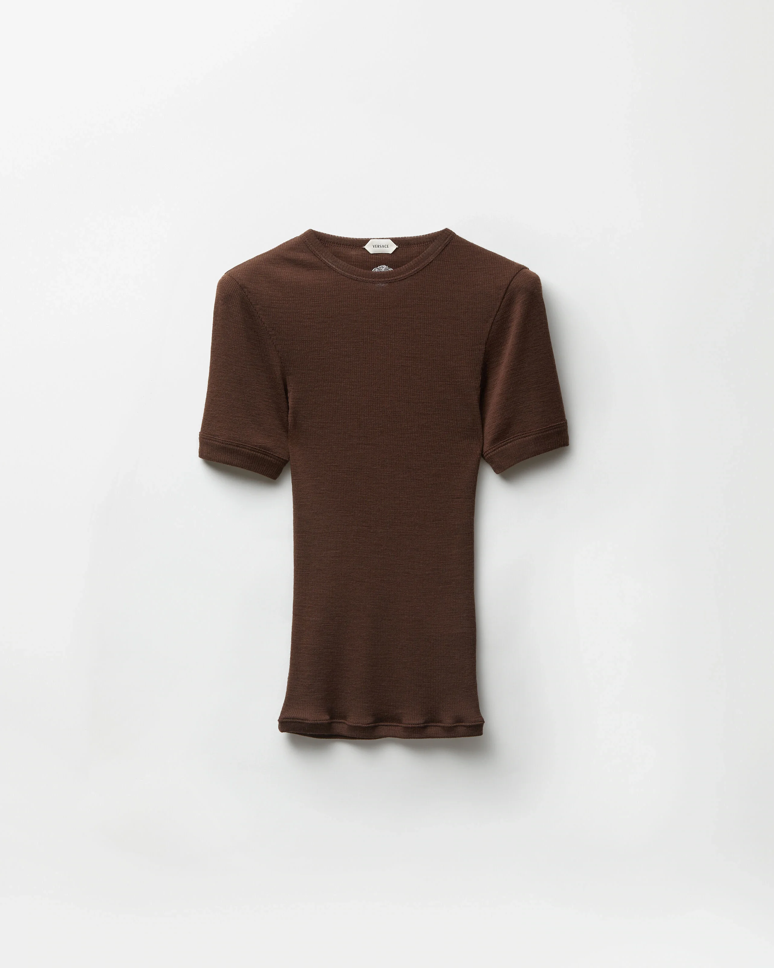 Embroidered Wool Ribbed Knit T-Shirt - 1