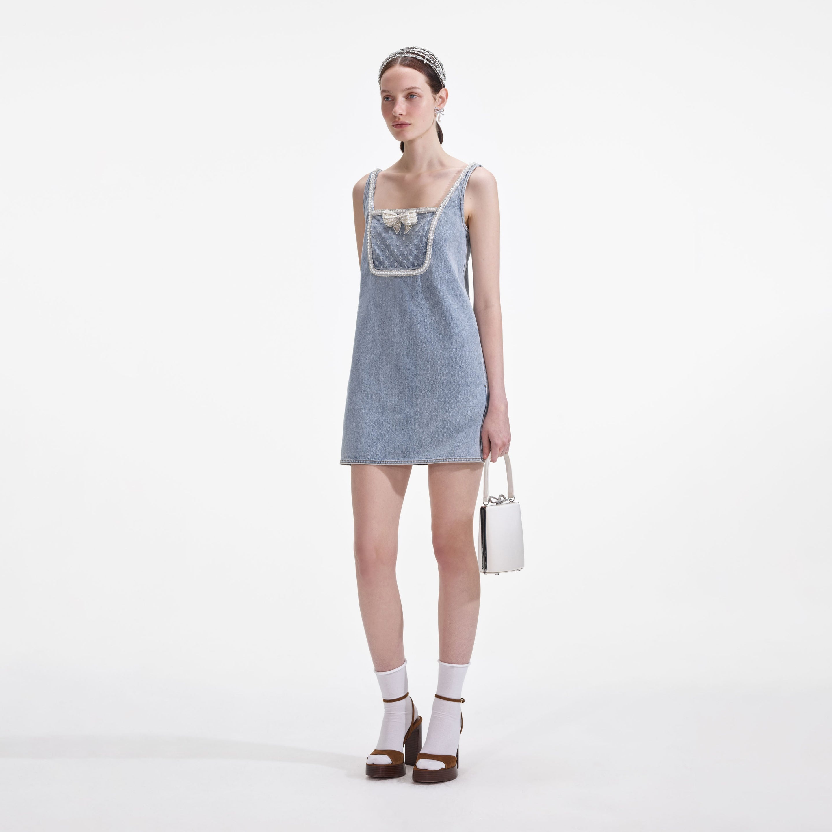 Light Blue Denim Bow Mini Dress - 2