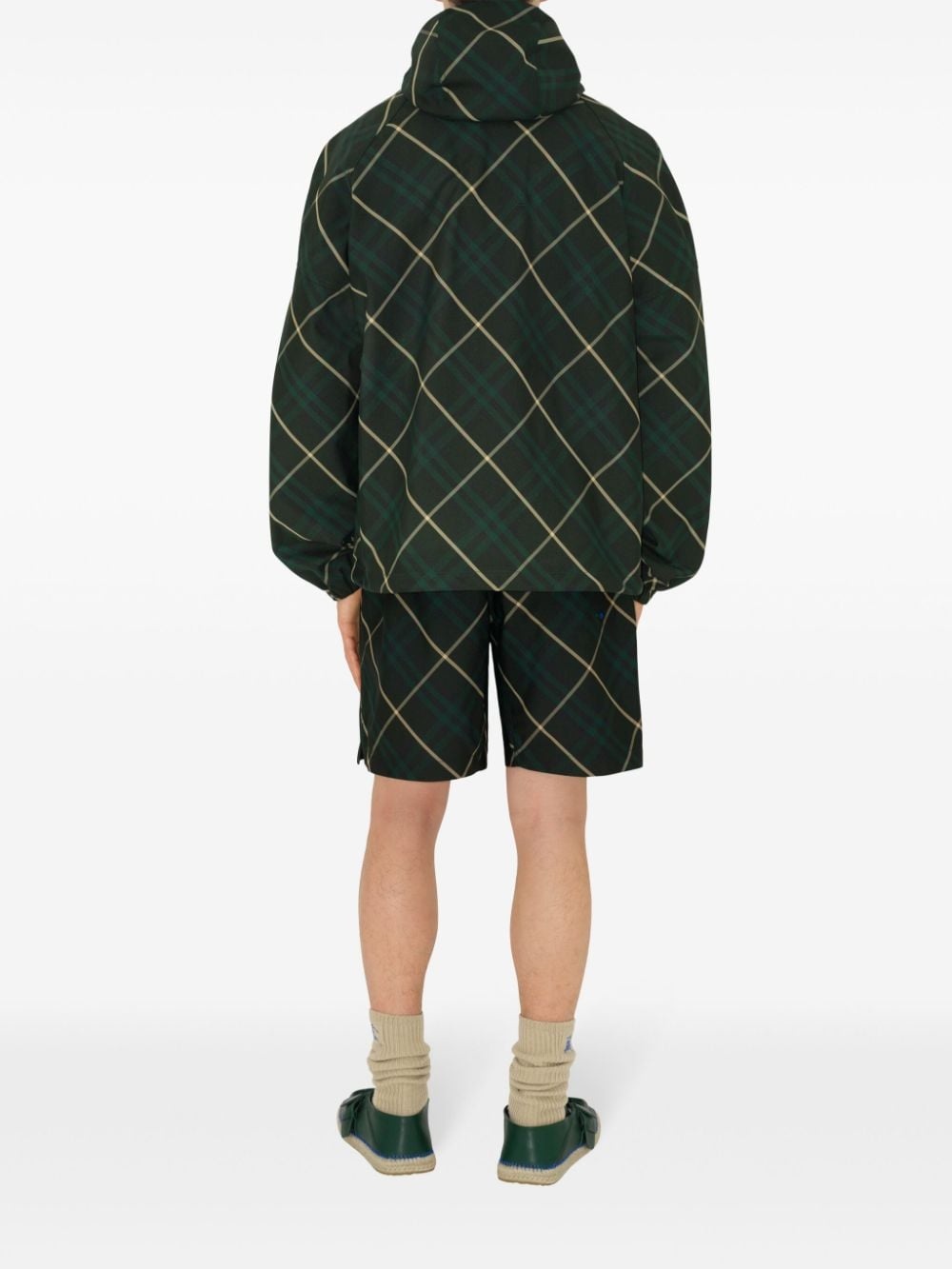hooded check-print twill jacket - 4