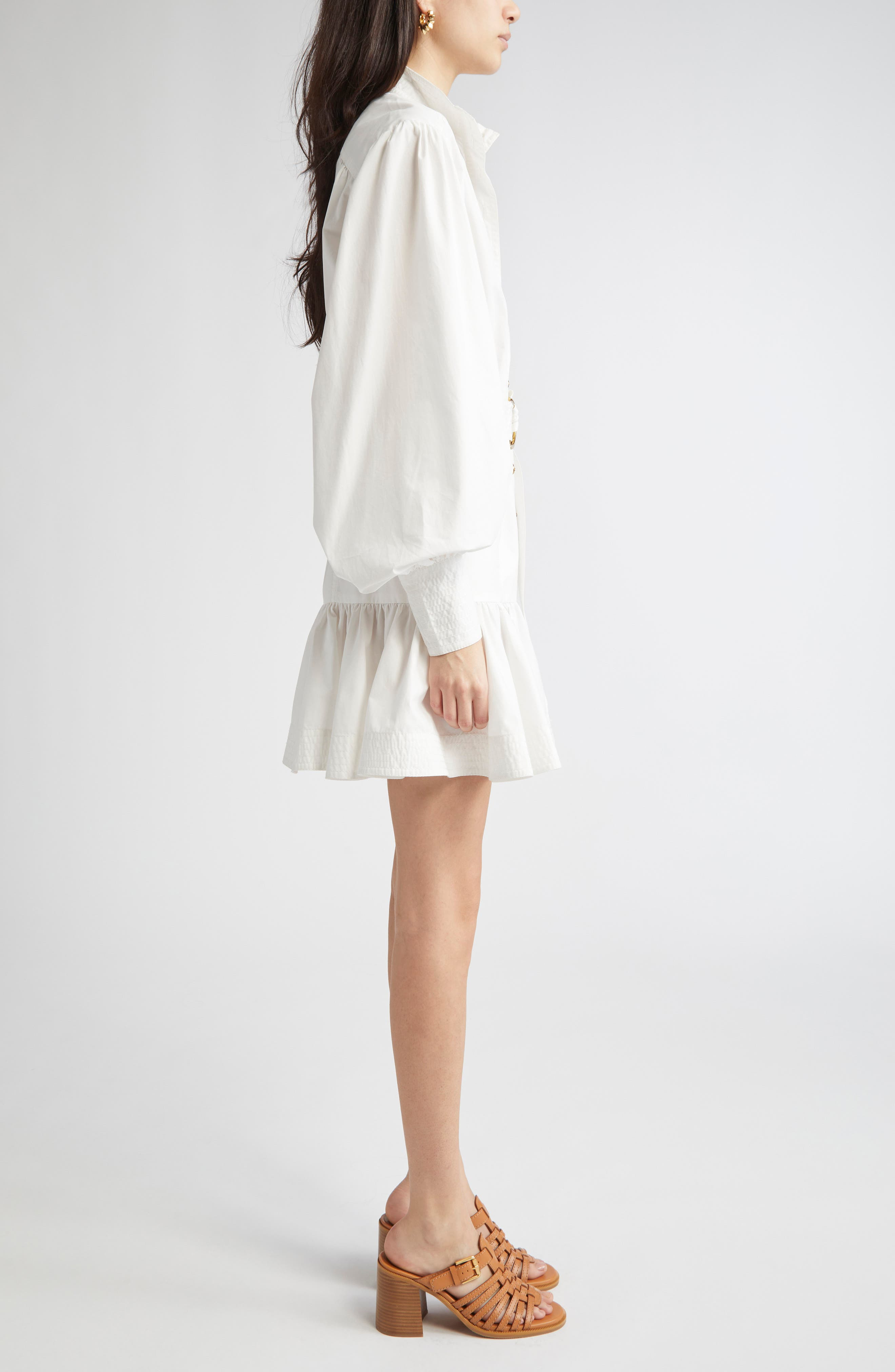 Zimmermann Belted Long Sleeve Cotton Utility Minidress in Ivory at Nordstrom - 3