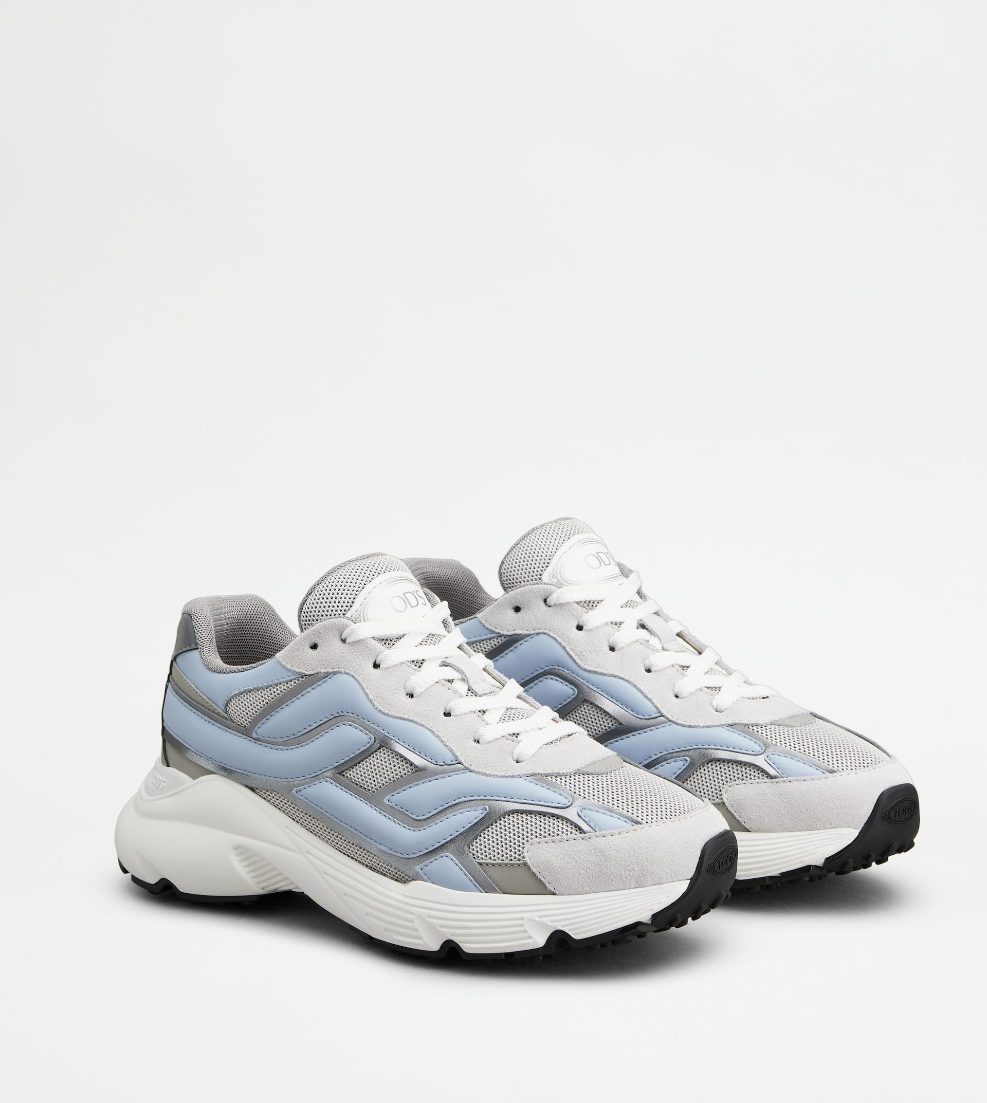 SNEAKERS IN LEATHER AND TECHNICAL FABRIC - SKY BLUE, GREY - 3