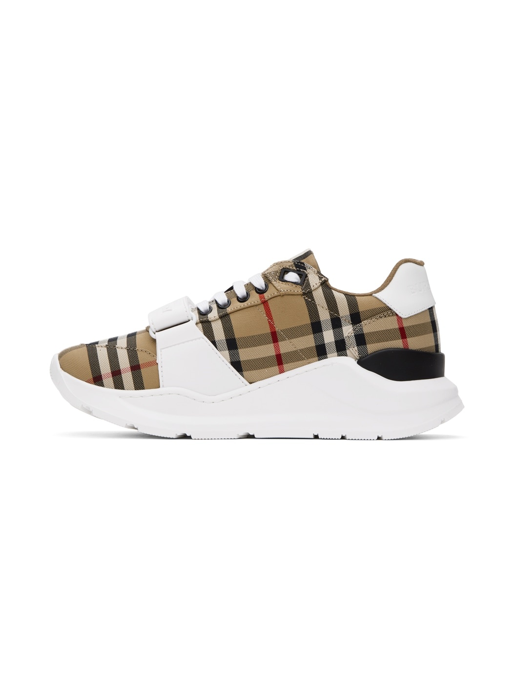 Beige & White Check Sneakers - 3