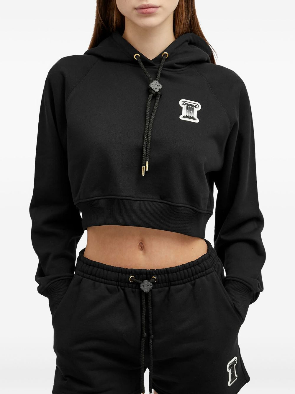 column-applique cotton hoodie - 3