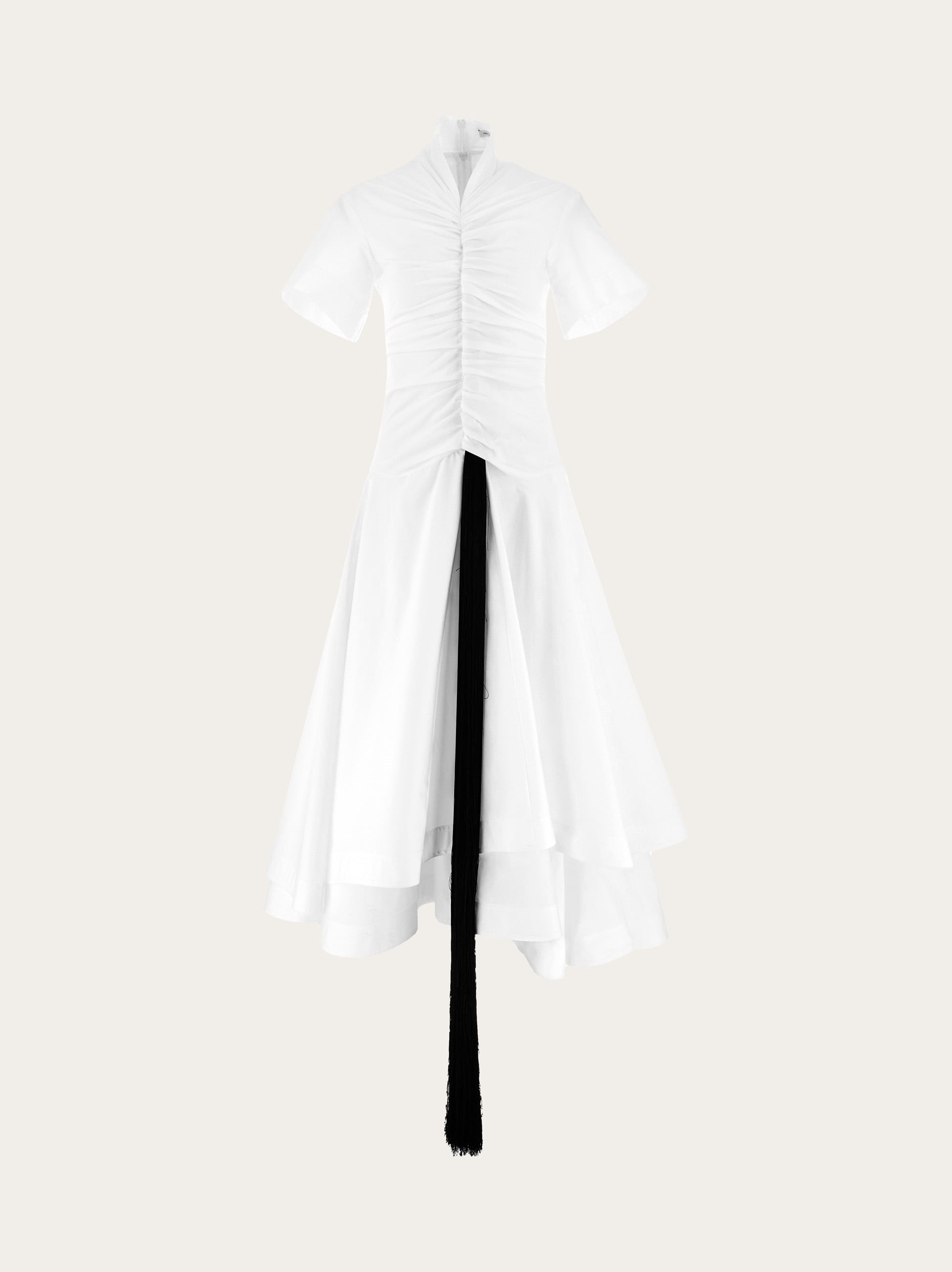 Short sleeved dress with front tassel - 1