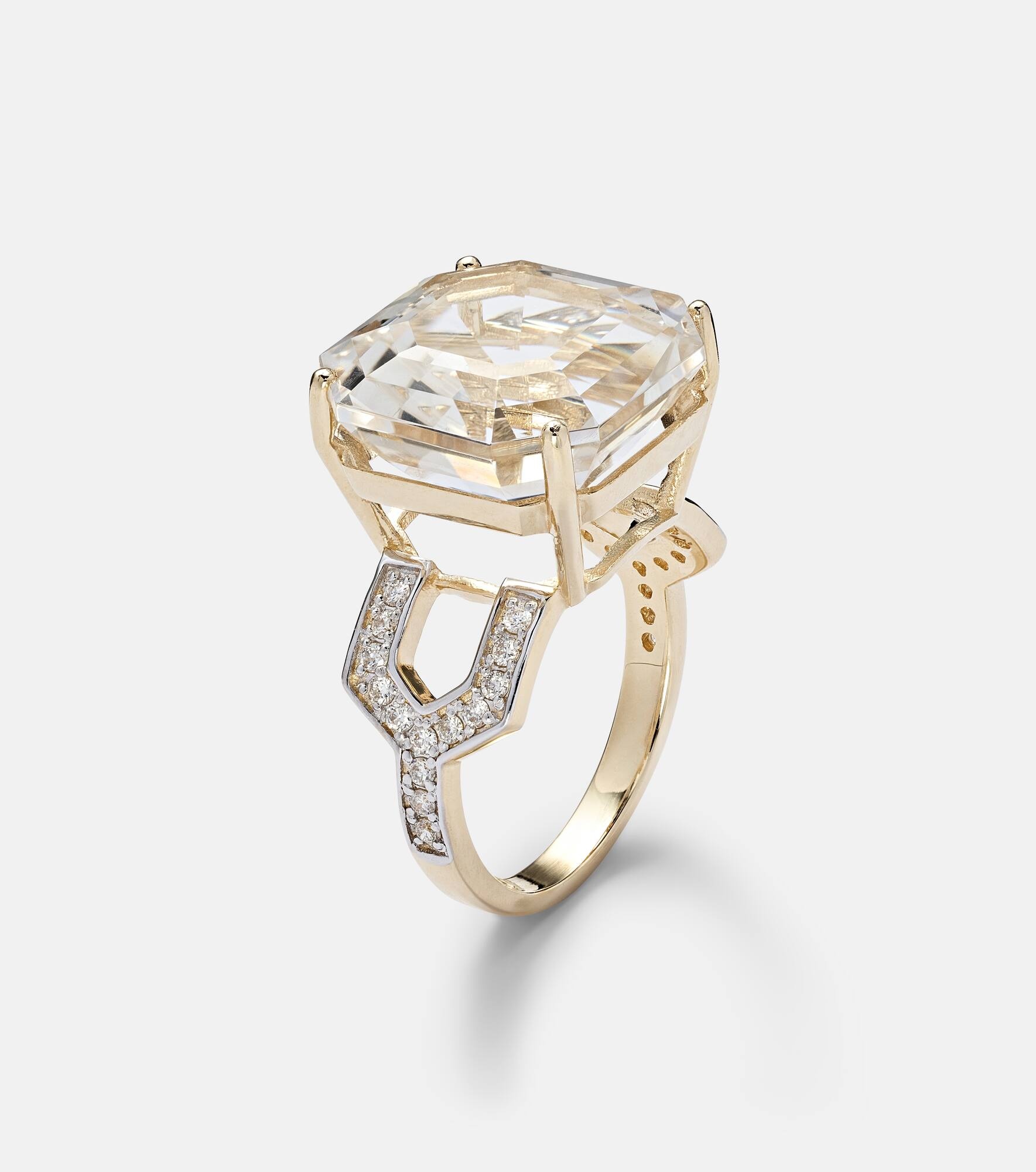 14kt gold ring with quartz and diamonds - 4