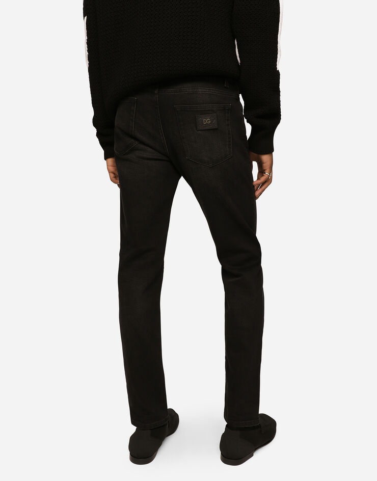 Washed black slim-fit stretch jeans - 4