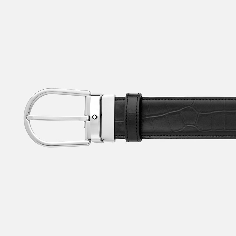 Montblanc Horseshoe buckle printed black/plain black 35 mm reversible leather belt outlook