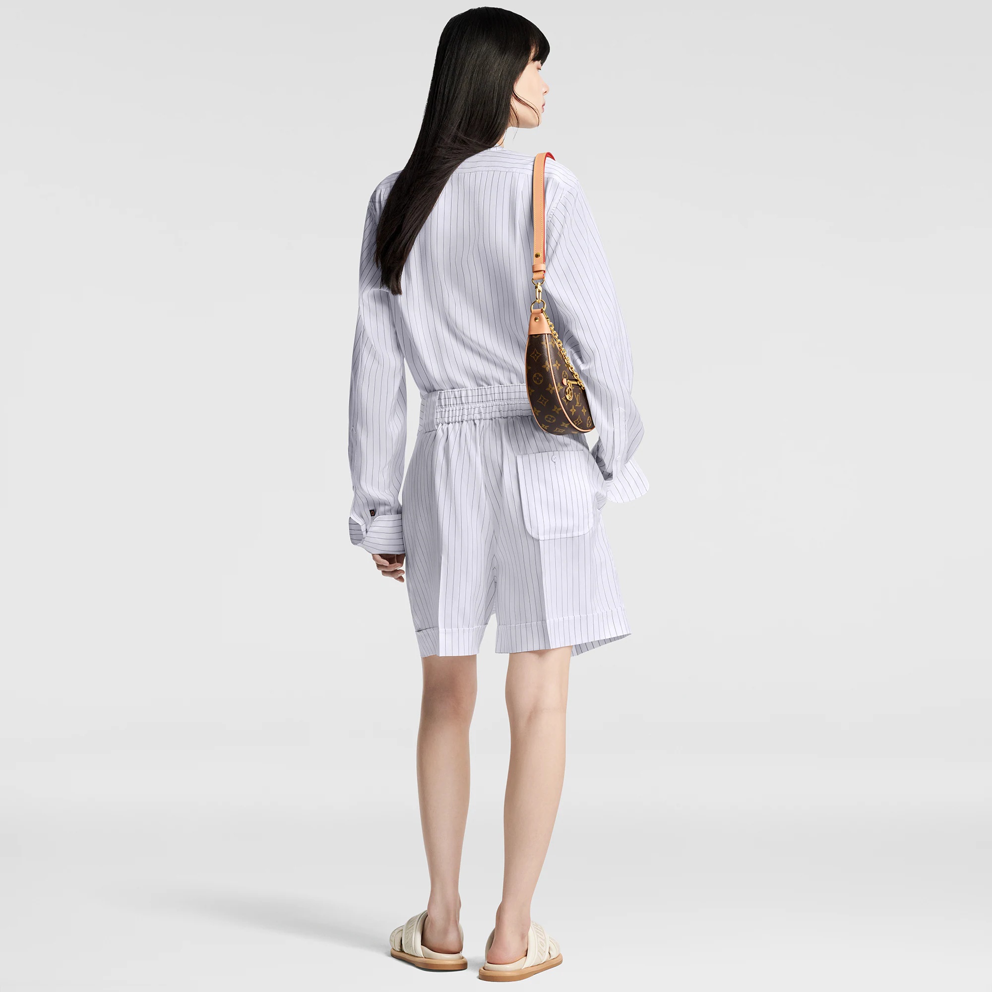 Collarless Pinstripe Silk Shirt - 3