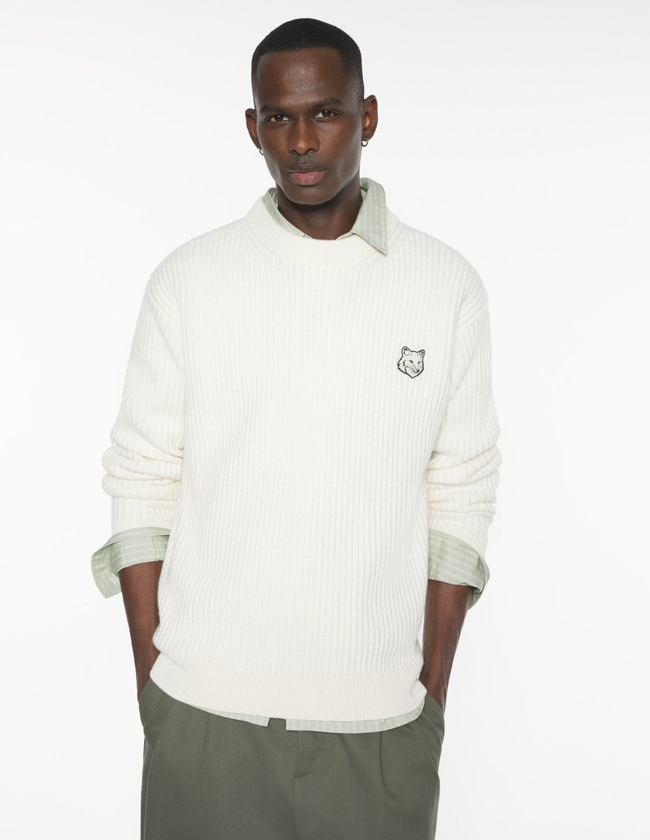 FOX HEAD WOOL RIBBED JUMPER - 3