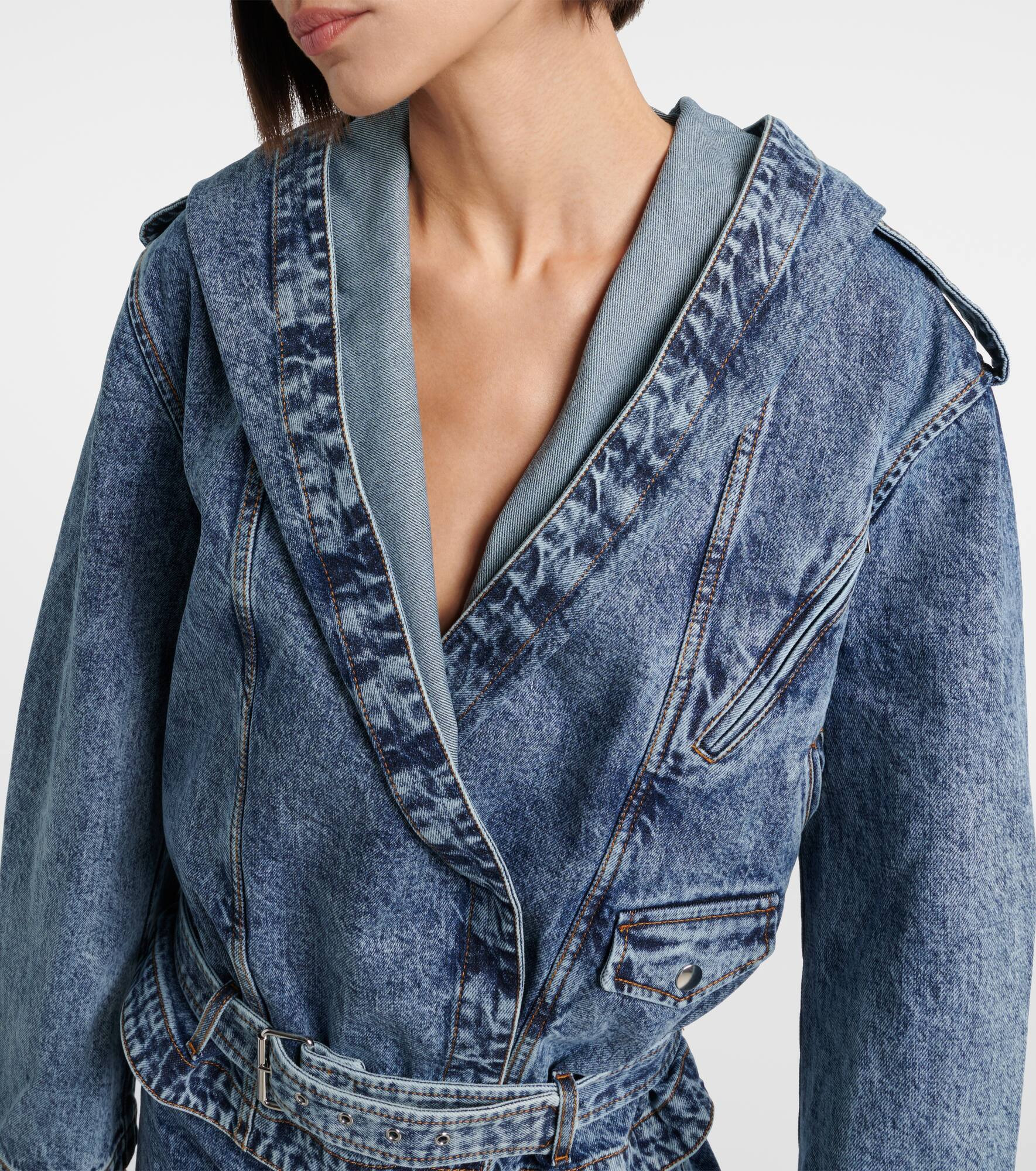 Belted hooded denim jacket - 4