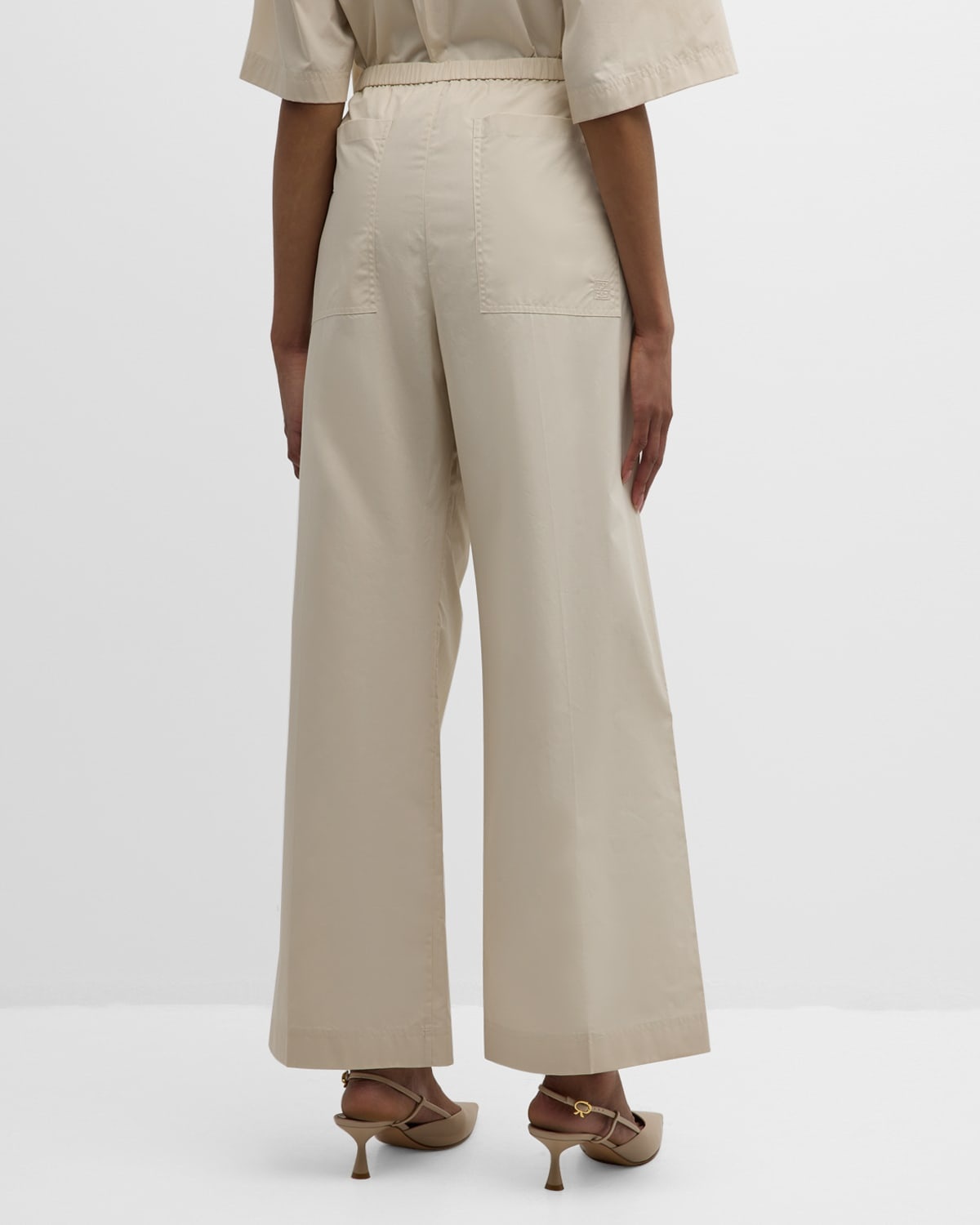 High-Rise Wide-Leg Cotton Drawstring Trousers - 6