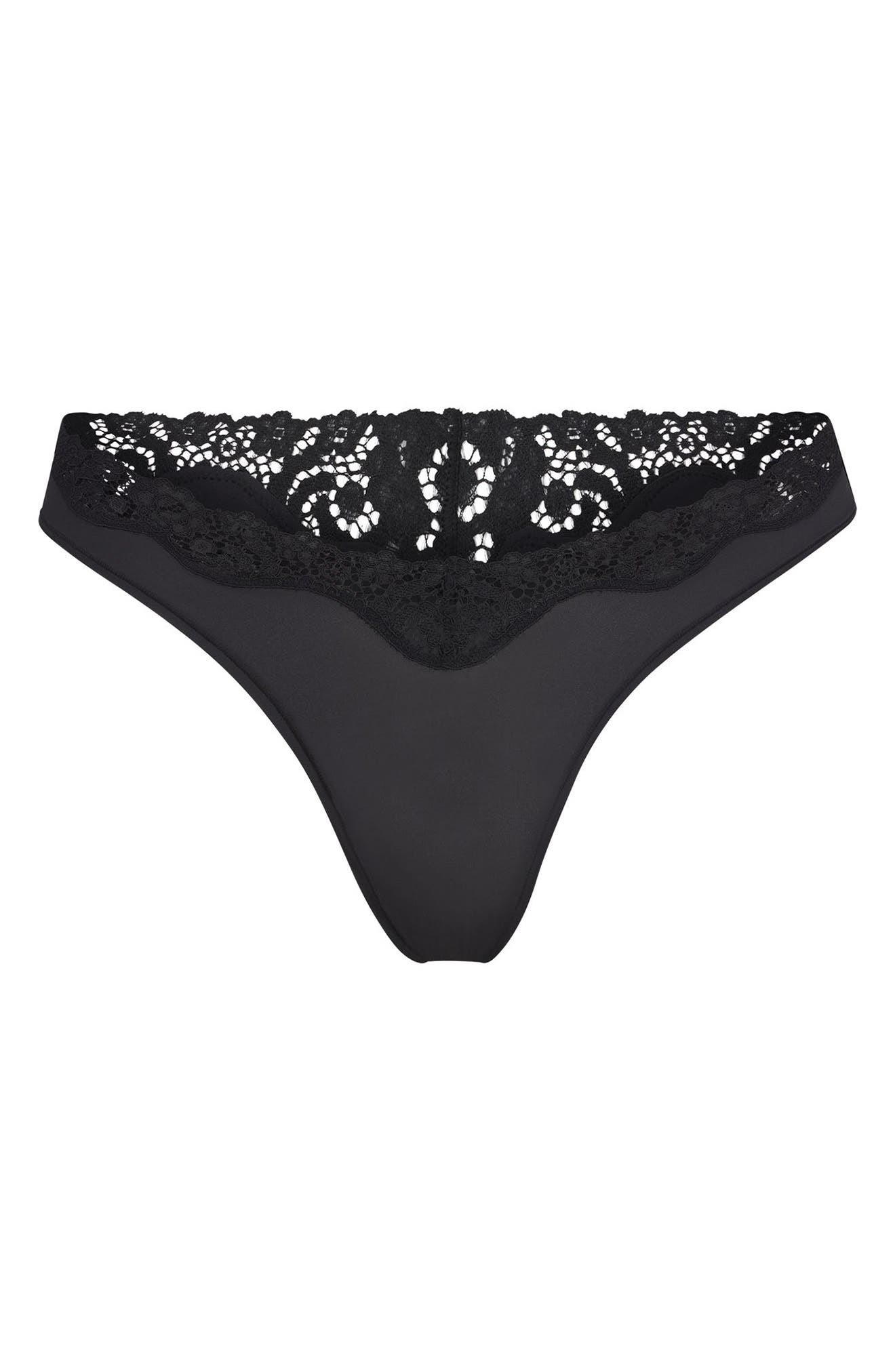 SKIMS Fits Everybody Lace Dipped Thong in Onyx at Nordstrom - 4