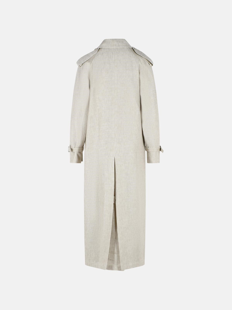 Max Mara DOUBLE-BREASTED DUSTER IN 'DRILL' OF PURE BEIGE SAND LINEN outlook