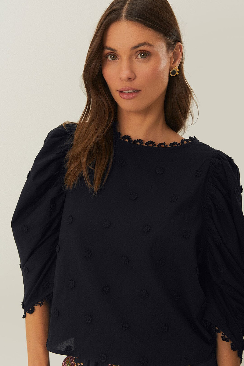 FARM RIO Black 3D Flowers Blouse outlook