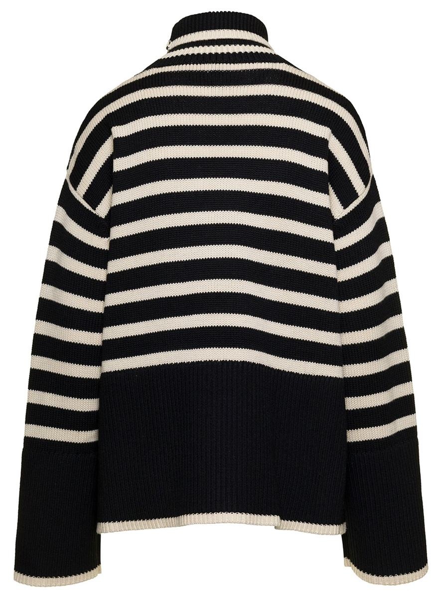 TOTÊME BLACK AND WHITE SWEATER WITH STRIPED MOTIF IN WOOL WOMAN - 2
