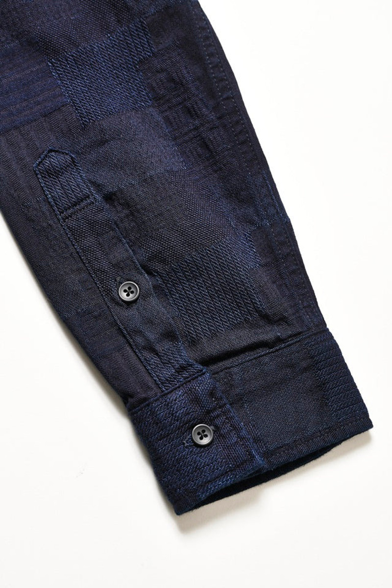 2239-ID Woven Jacquard BORO Patchwork Shirt - Double Indigo 6