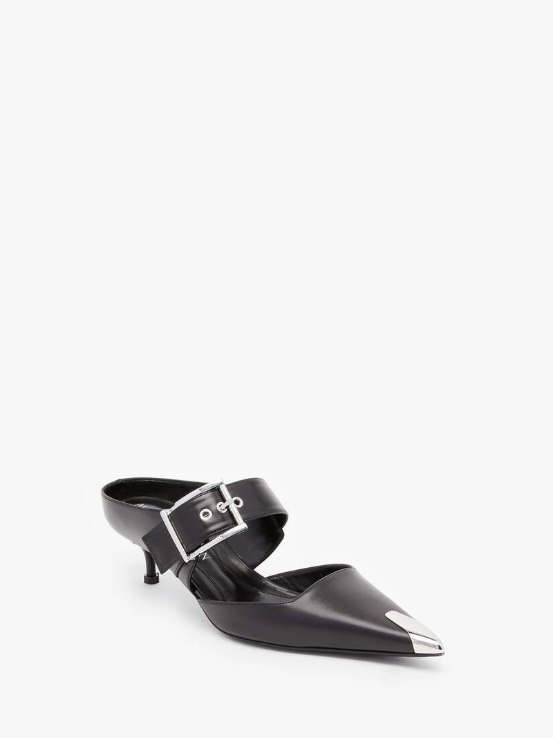 Punk Buckle Mule in Black/silver 2